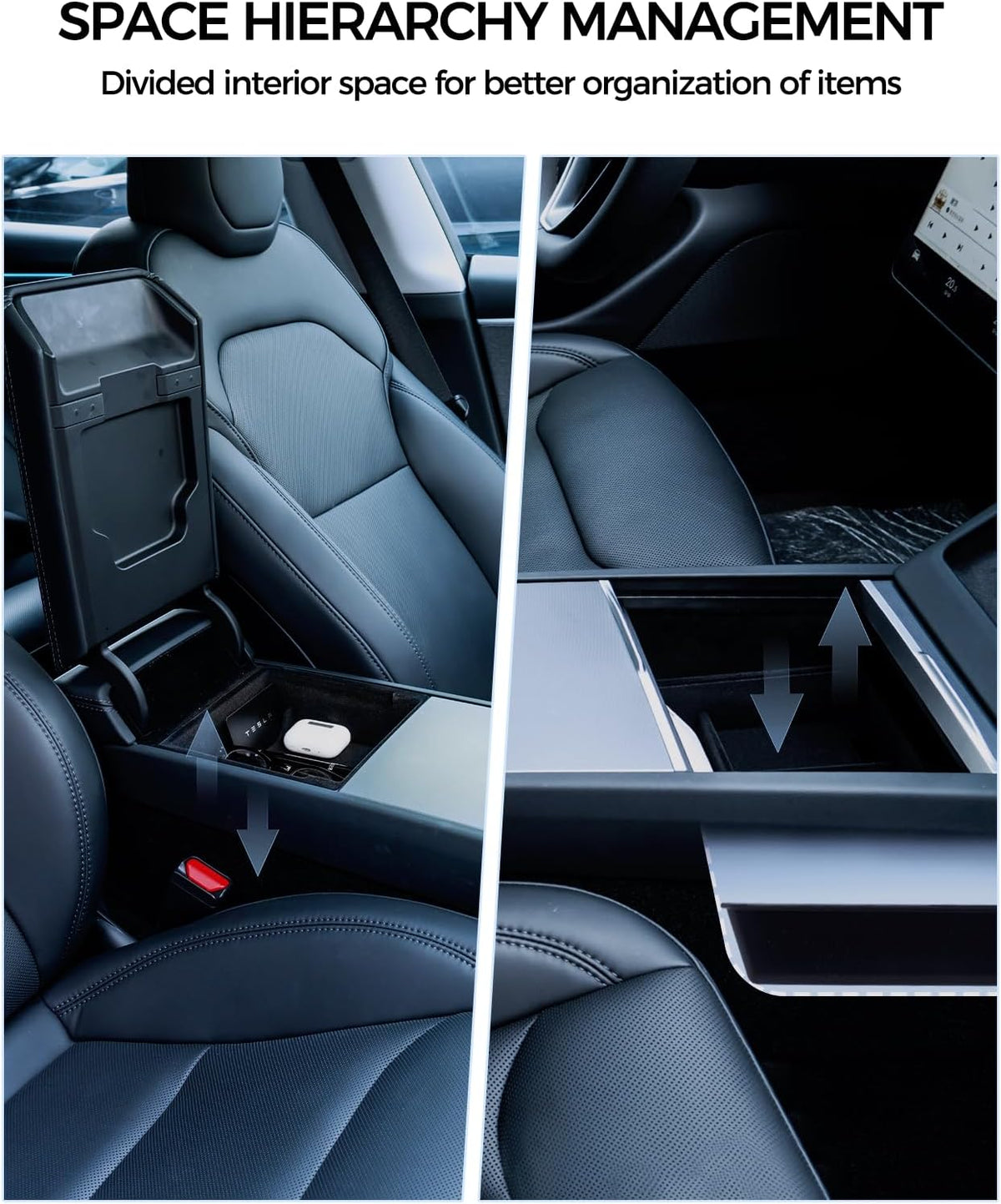 KYX Center Console Organizer Tray for Tesla Model 3 Highland Accessories 2024 Armrest Hidden Drawer Storage Box Cup Holder for Tesla Model 3 Accessories 2024
