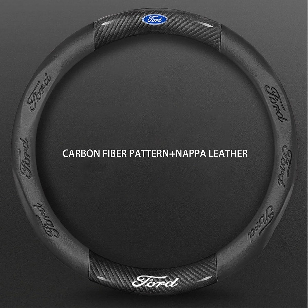 for Ford Steering Wheel Cover, Nappa Leather&Carbon Fiber Texture Steering Wheel Cover, 14.5-15 Inch Compatible with Ford F150 F250 F350 Ranger Escape Bronco Fusion Accessories