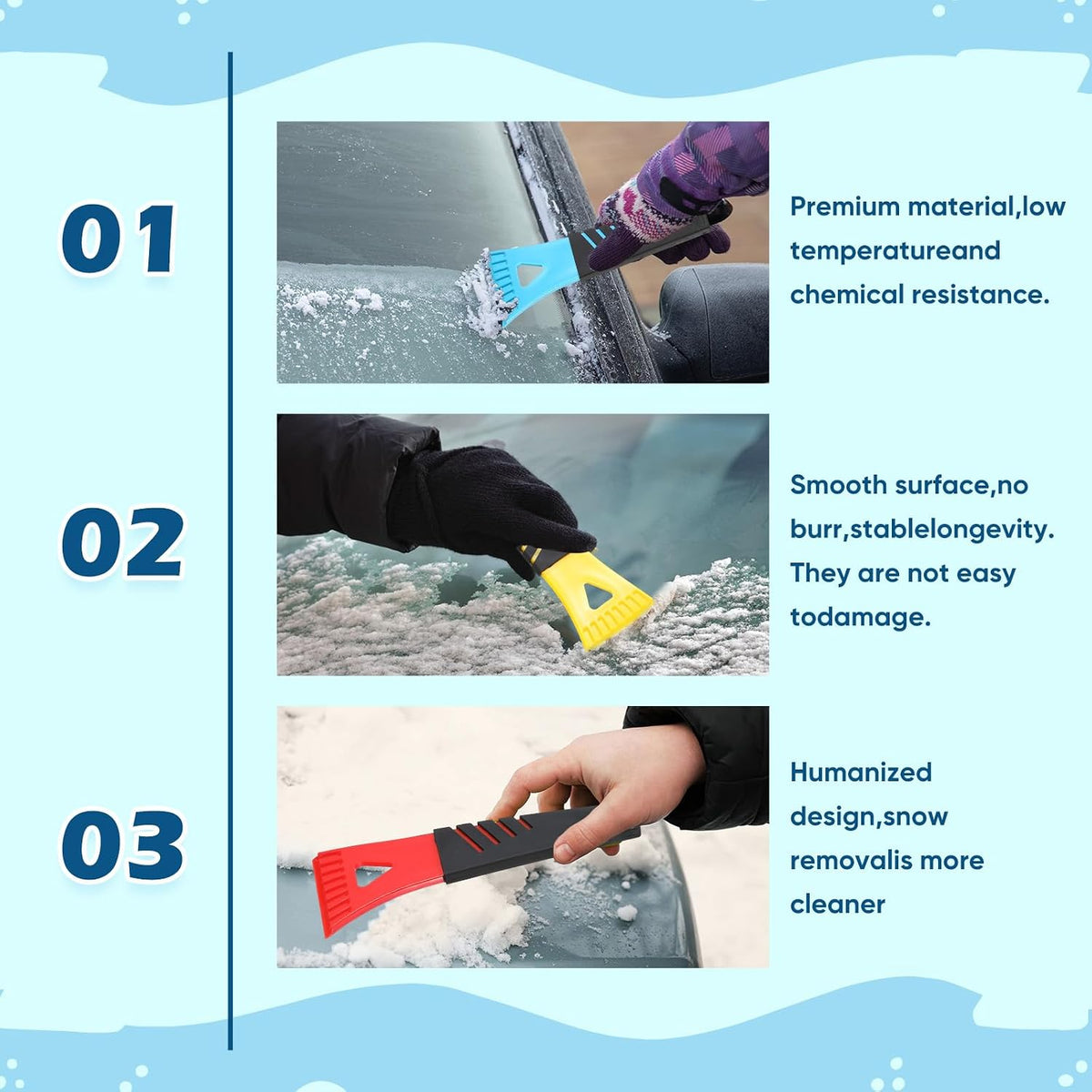 Frienda 6 Pcs Plastic Ice Scrapers for Car Freezer Frost Remover Scoop Auto Windshield Scraper Freezer Defrost Ice Shovel for Car Windshield Cleaning Tool Winter Auto Accessories