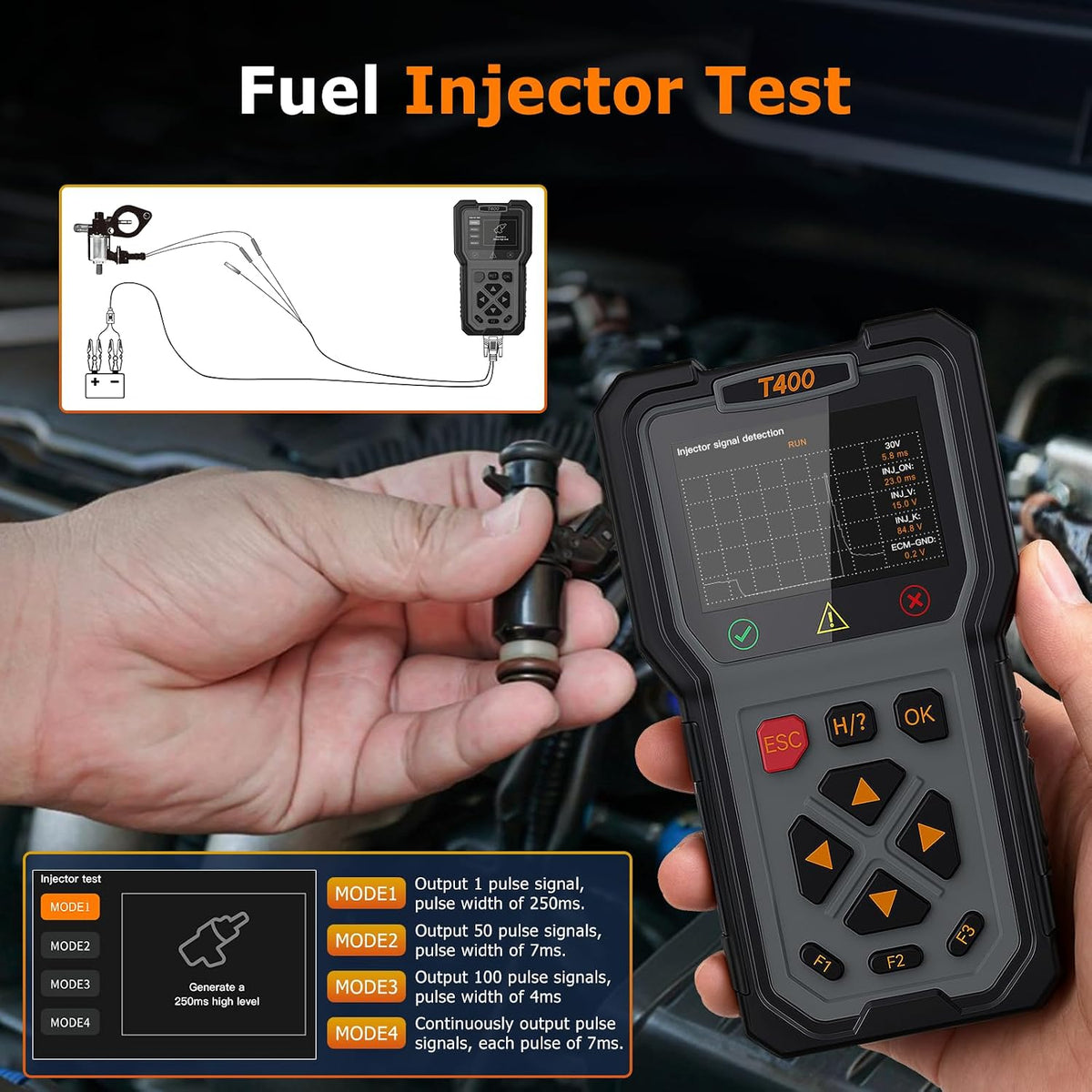 TopDiag T400 4-in-1 OBD2 Scanner Diagnostic Tool, Car Diagnostic Tool, 12V Battery Tester Check Engine Code Reader, Relay Tester, Fuel Injector Tester for Any Vehicle with an OBDII Port