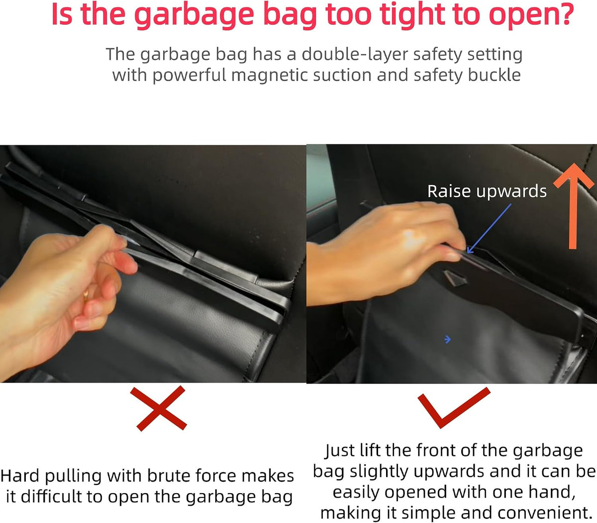 Car Leather Trash Bag Smart LED Waterproof Organizer Storage Garbage Can (Black)