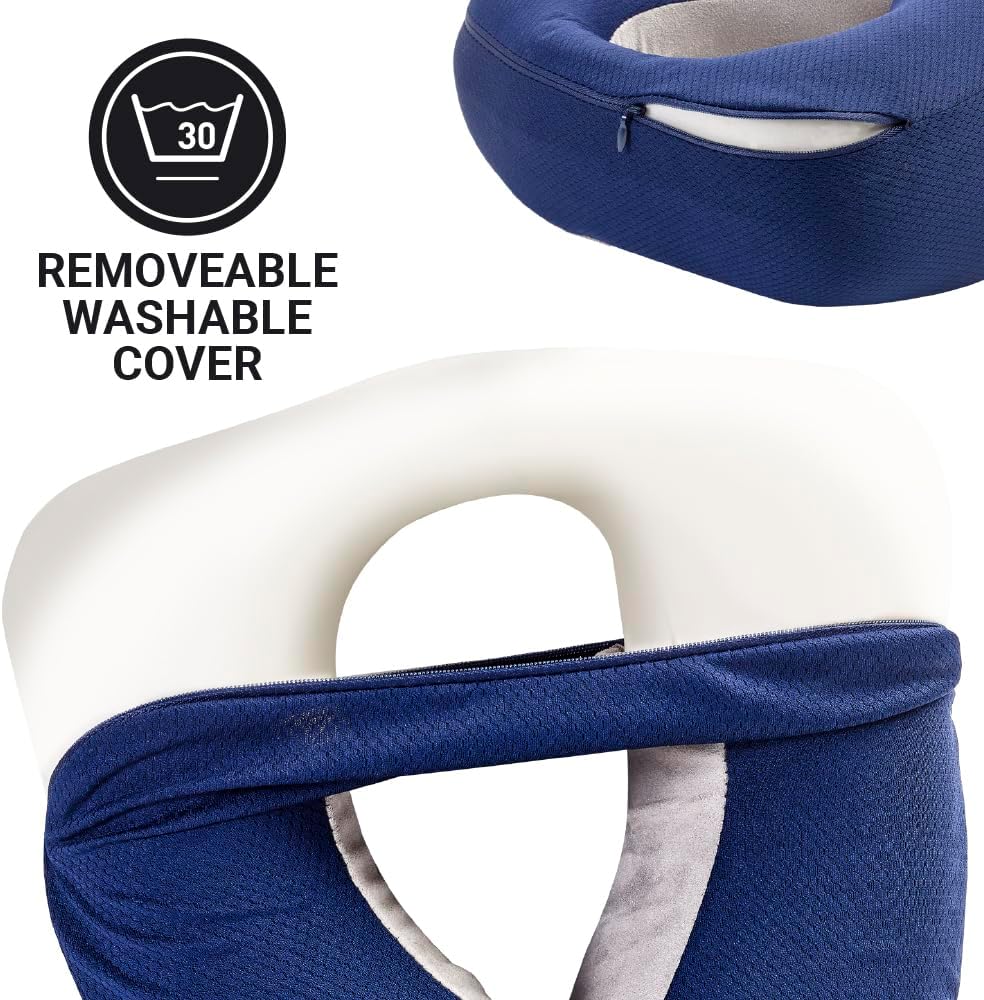 Go Travel American Dreamer, Deluxe Travel Pillow, Comfortable Memory Foam Neck Pillow with Adjustable Front Closure, Ideal for Airplane, Bus, Car, and Train, Travel Essentials, Made in USA, Dark Blue