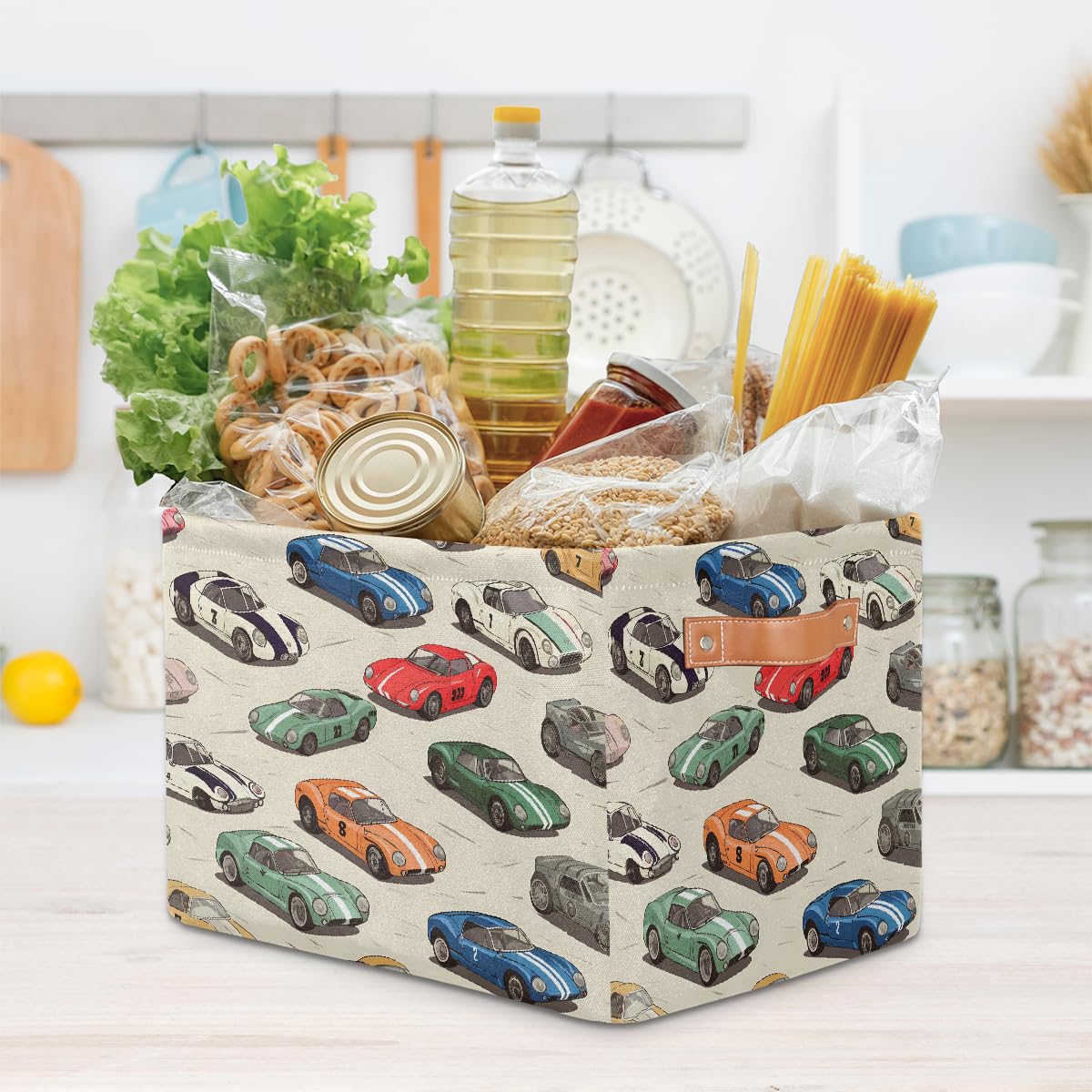 Race Cars Storage Baskets for Organizing, Fabric Collapsible Storage Bins Box Cool Decorative Toy Organizer Baskets for Closet Shelves Gift Basket 1 Pc