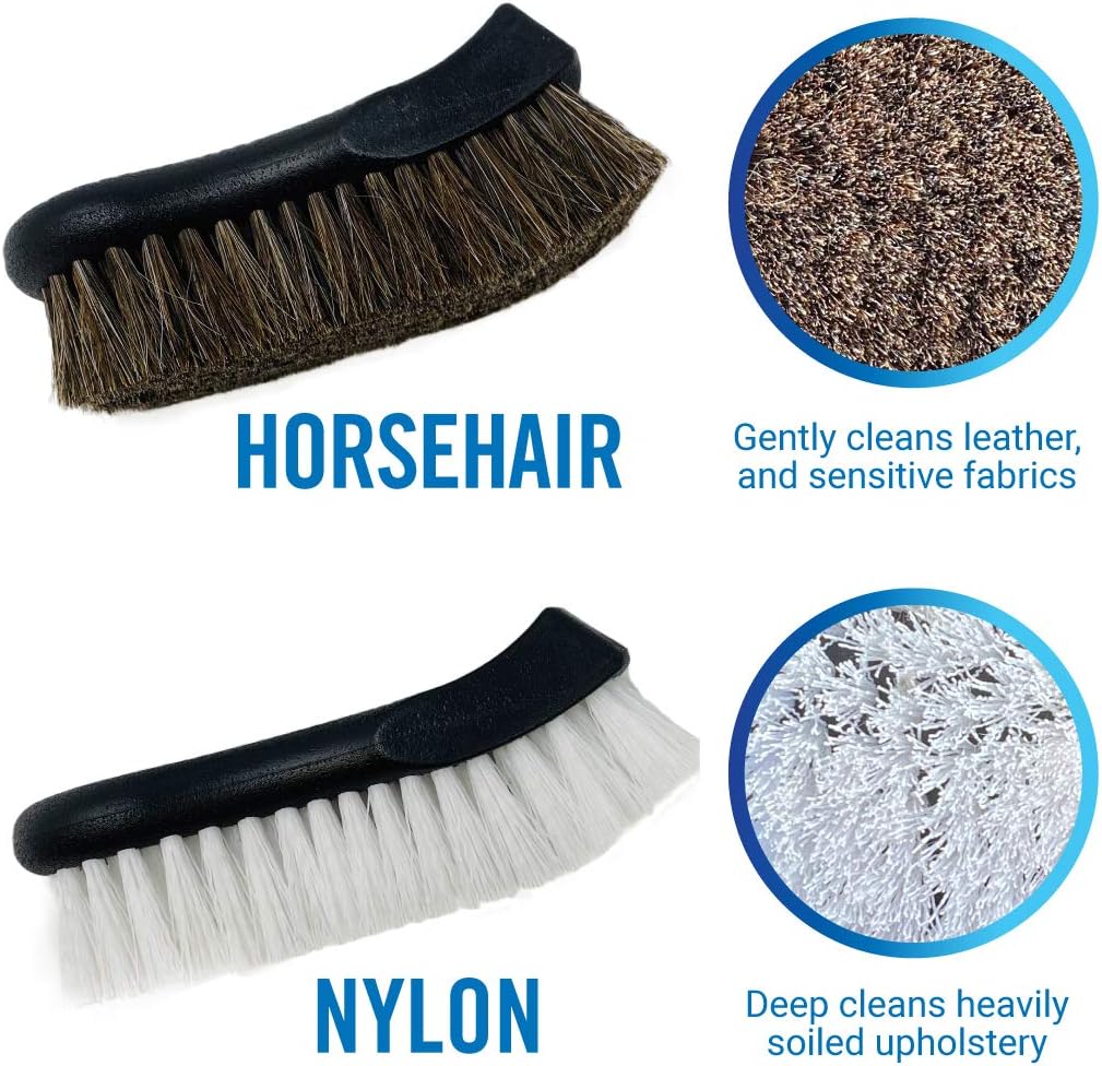 Upholstery Brush Set, Carpet and Car Cleaning Brushes, Horsehair Detailing Brush for Upholstery Cleaner, Leather, Interior, Boat, Couch, and Sofa Cleaning