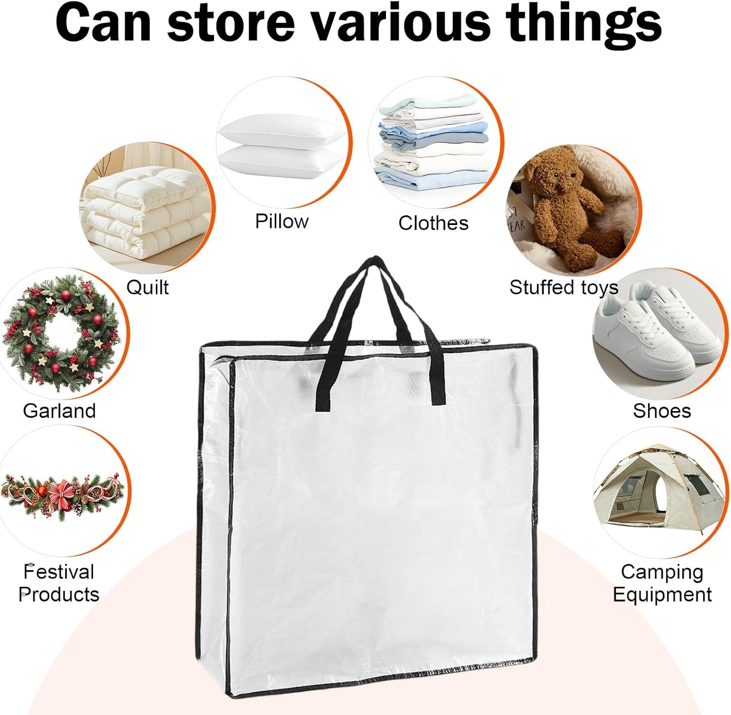 3-Pack 25-Inch Wreath Organizers for Christmas and Holiday Storage | Three clear storage bags hold wreaths and seasonal decor with reinforced handles, sturdy zippers and foldable design.