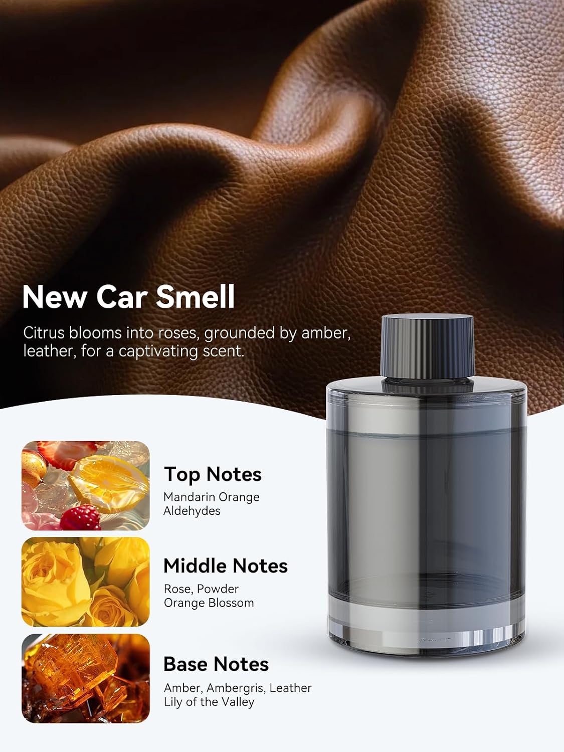 Ceeniu Smart Car Air Freshener, New Car Smell, Larger 135ml Capacity, Long-Lasting 6-Month Fragrance, Auto On/Off, Quiet Operation, Stylish Ambient Light, Premium Scent for Men, CF3 Pro Diffuser