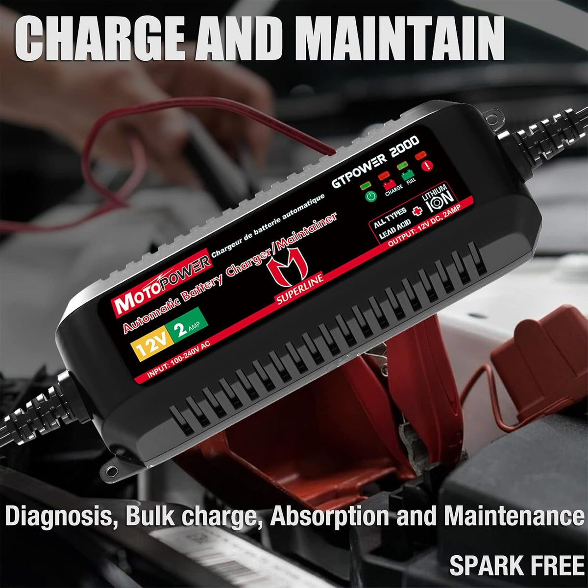 MOTOPOWER MP00207A 12V 2Amp Automatic Battery Charger Maintainer