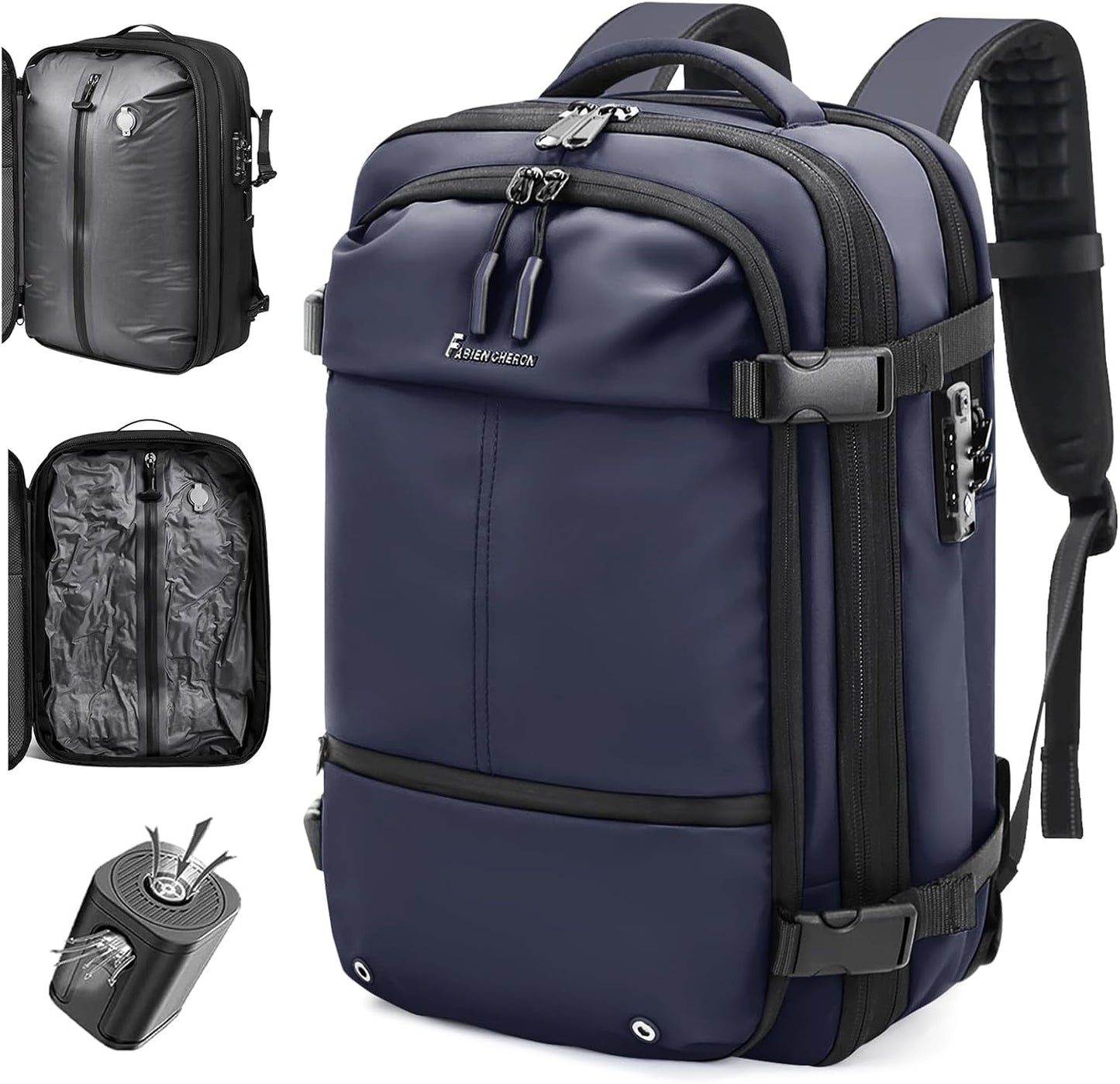 Travel Backpack with Vacuum System,60L Expandable Vacuum Backpack Travel with TSA Lock,17.3 inch Laptop Backpacks Vacpack Backpacks with Vacuum(Blue,External Air Pump)