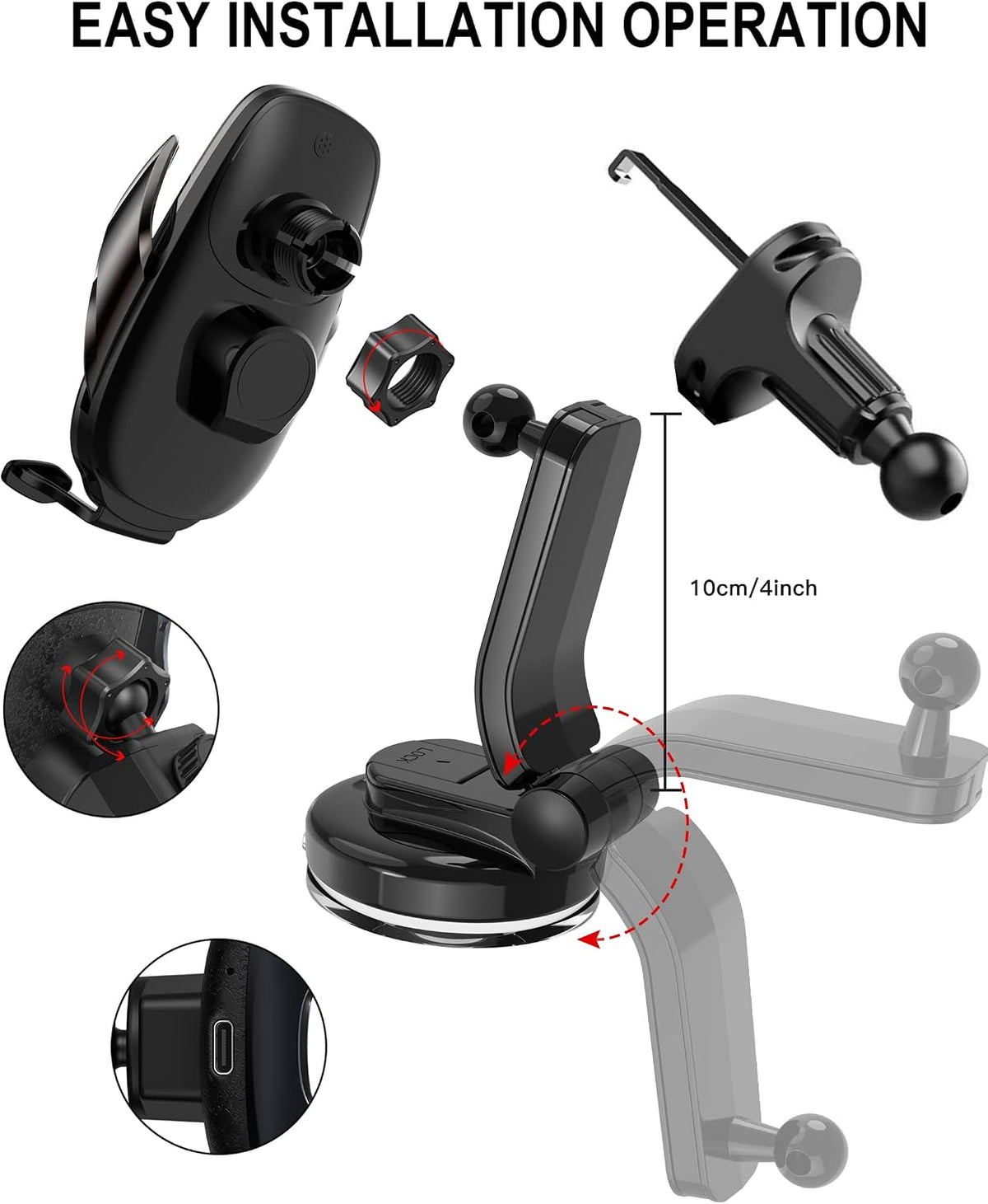 Wireless Car Charger Mount, Fast Charging Auto Clamping 15W Intelligent Dual Control Induction Car Phone Holder Mount Wireless Charging Compatible with All iPhone Android Smartphone