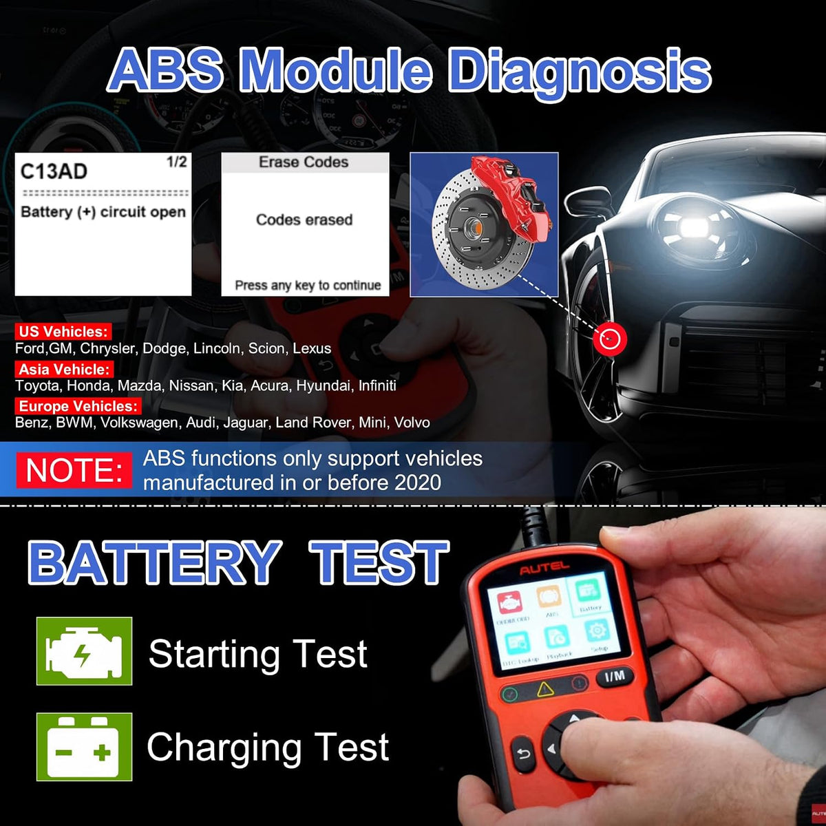 Autel AL549 OBD2 Scanner Code Reader with ABS Diagnostic & Battery Test