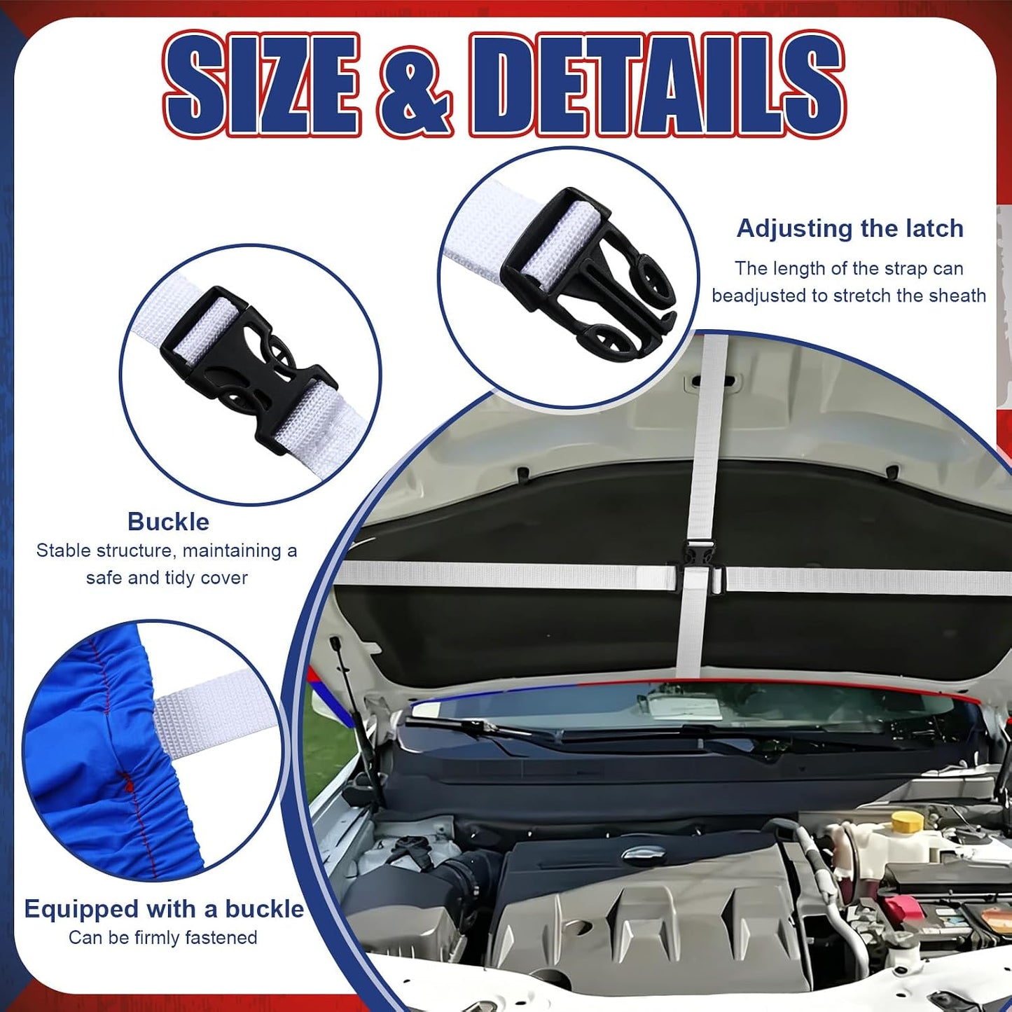 1 Pack Puerto Rico Flag Car Hood Cover 250th Anniversary Weatherproof Car Cover with Adjustable Elastic Straps 63 x 47 Inch Universal Fit Engine Shield for Trucks Suvs All Seasons Outdoor