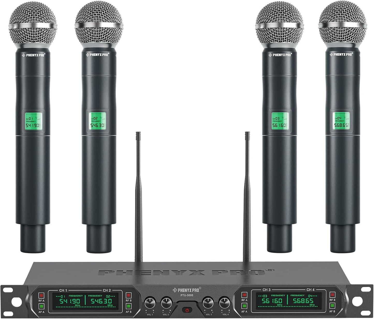 Phenyx Pro Wireless Microphone System PTU-5000-4H Bundle with The Customizable Extra Large Size Carrying Case