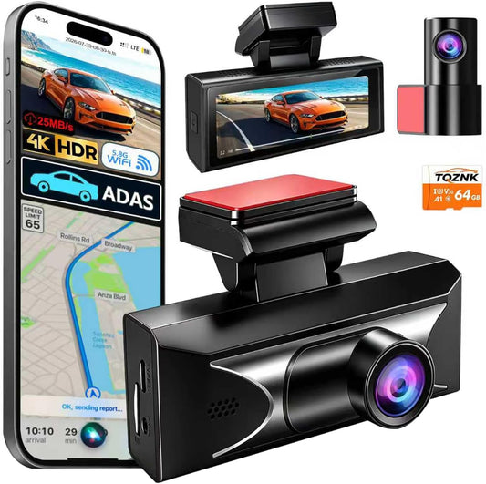 4K Dash Cam Front and Rear, 2.5k Rear,Starlight Night Vision G Sensor ADAS