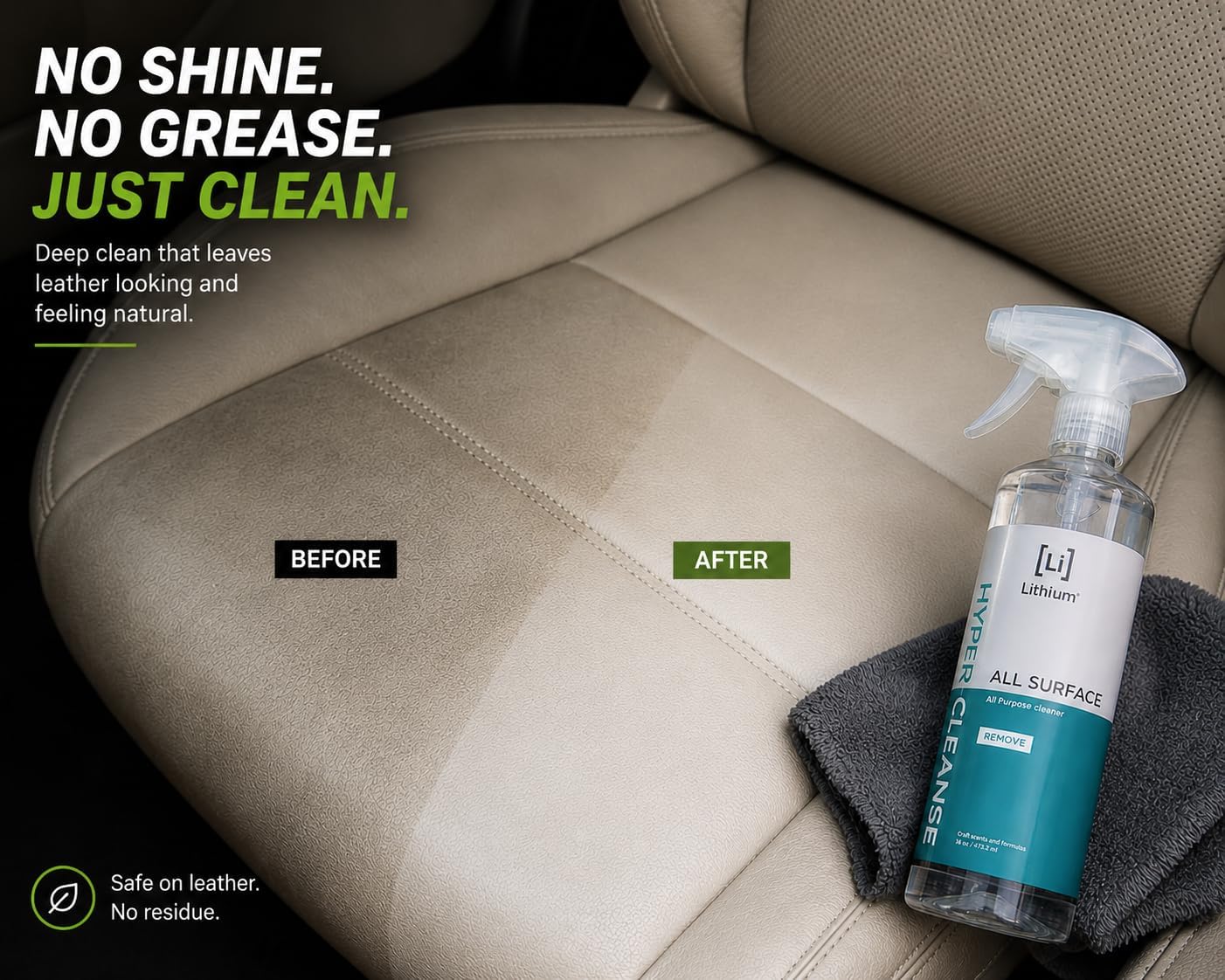 Lithium Hyper Cleanse Car Interior Cleaner - Car Cleaner Interior for Leather, Plastic, Carpet, Vinyl, and Tesla Vegan Leather - Solvent Free Interior Car Cleaner - Car Cleaning Spray (16 Oz)