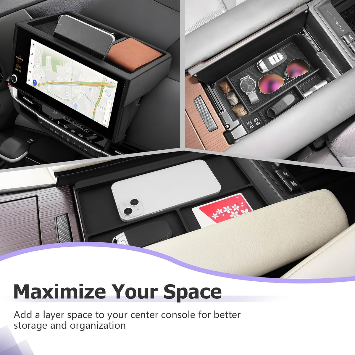 LUWU 2025 2026 Sienna Accessories for 2025 2026 Toyota Sienna Accessories Dashboard Storage Tray, Center Console Organizer, Anti-Slip Armrest Lid Black 3-Pack (ONLY for 12.3-INCH Screen)