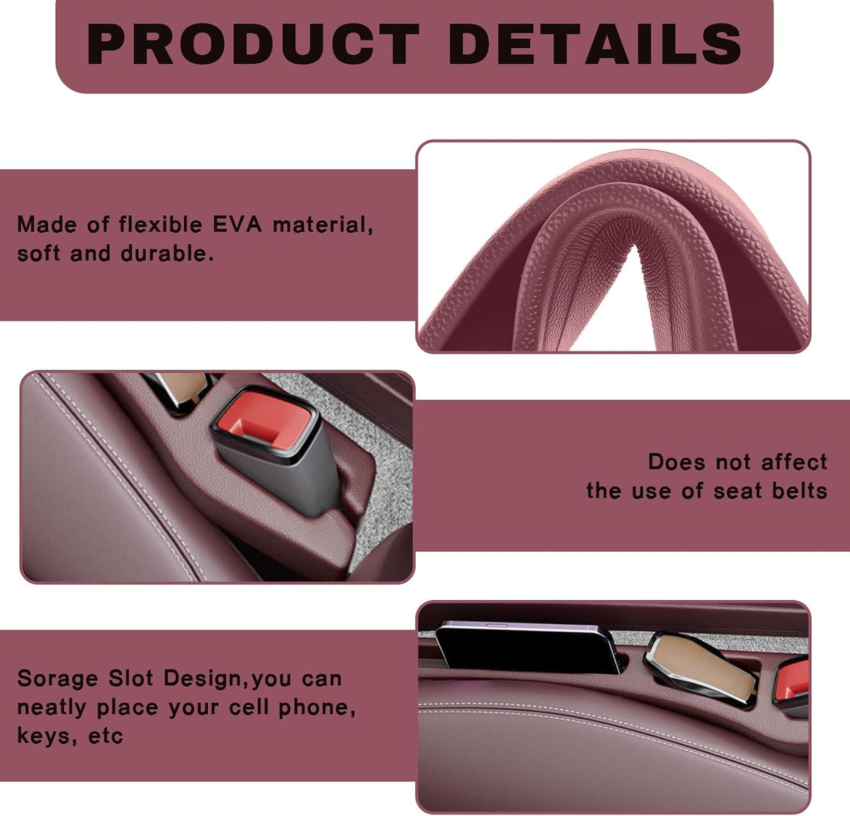2PCS Car Seat Gap Filler Organizer, Multifunctional Car Gap Filler Organizer Storages Function for Storing Phones Keys Cards, Universal No Drop Seat Guard for Cars ﻿ (Red)