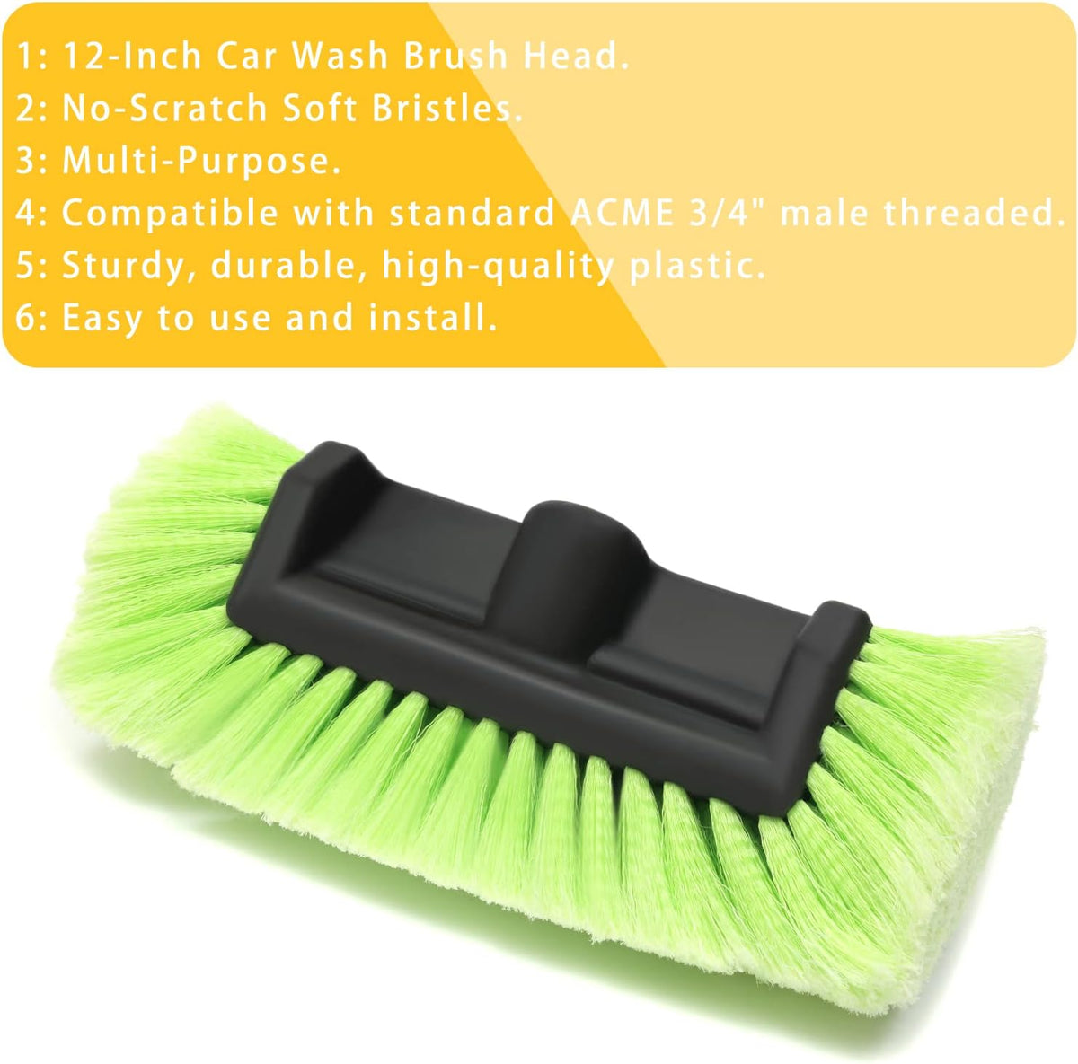 Forgrace 12" Car Wash Brush with Soft Bristle Auto RV Truck Boat Camper Car Exterior Washing Heavy Duty Tri-Level Dip Green