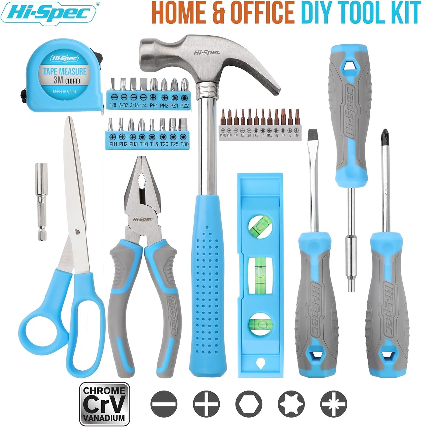 Hi-Spec Tool Set, Blue Household Starter Set with Tool Box, Car ToolKit, Tools for Home Office Dorm Room Essentials, Easy to Carry and Store