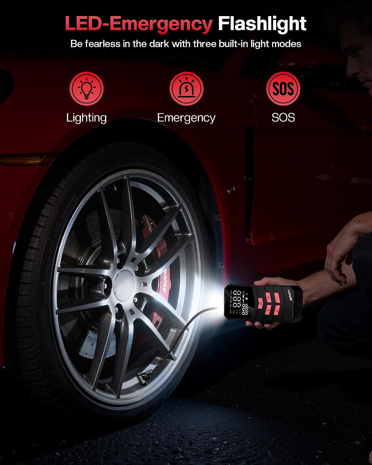 Portable Air Compressor for Car Tires, 16000mAh Wireless, 150PSI Wireless Tire Inflator with Lighting and Mobile Power Function, Suitable for SUVs, Cars, Motorcycles, Bicycles and Balls