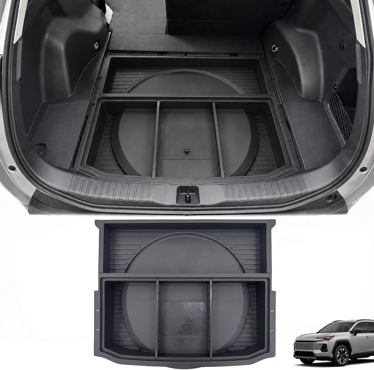Hidden Trunk Storage Box for 2026 2027 Toyota RAV4 Hybrid, Under Floor Cargo Organizer Tray, Rear Trunk Insert Storage Bin, Multi-Compartment SUV Cargo Accessories, Black