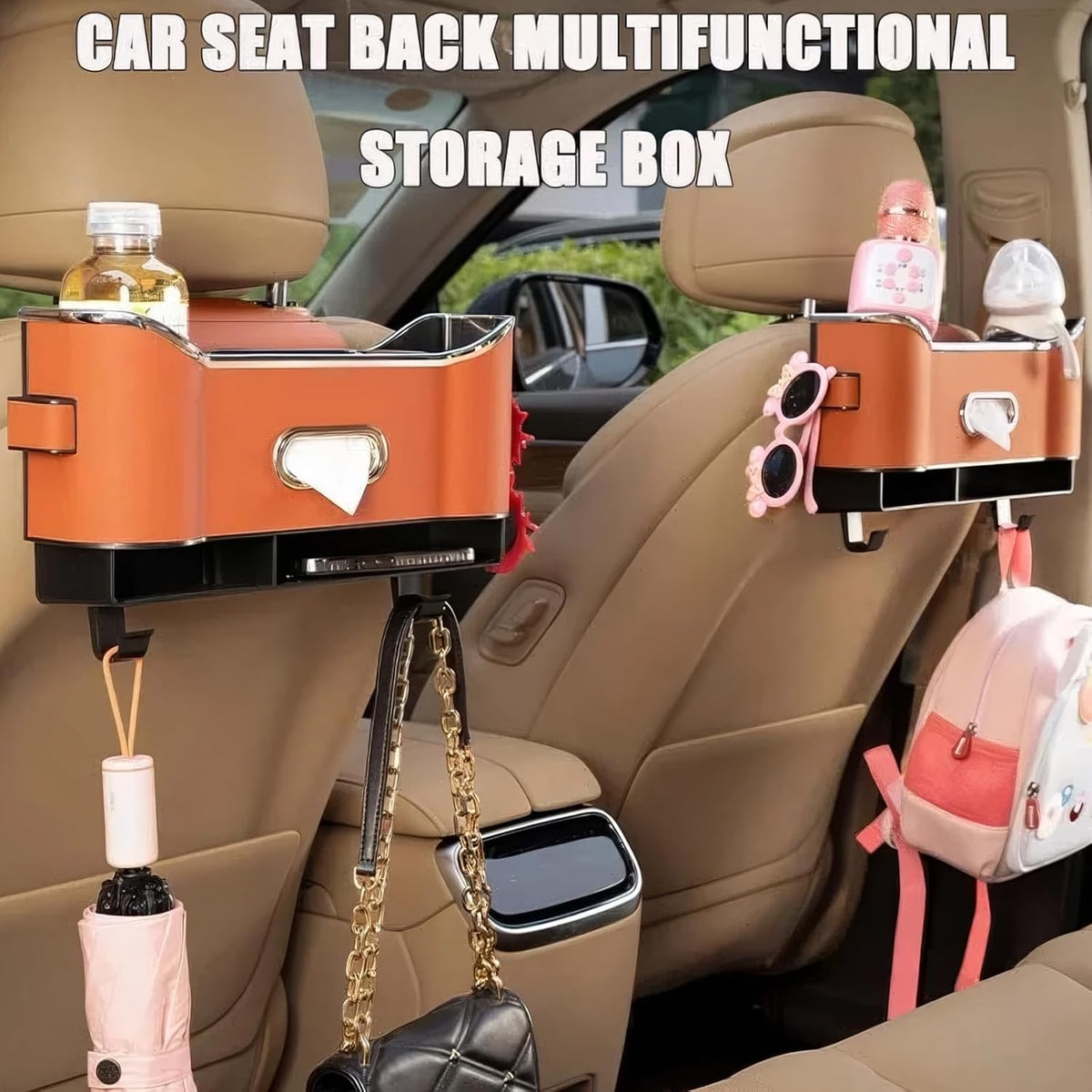 Multifunctional Car Backseat Organizer with Cup Holder, Tissue Box, Trash Bin & Hooks, 3-in-1 Back Seat Car Organizer for Hold Phones, Snacks, Drinks, and Handbags (Original Model - Black)