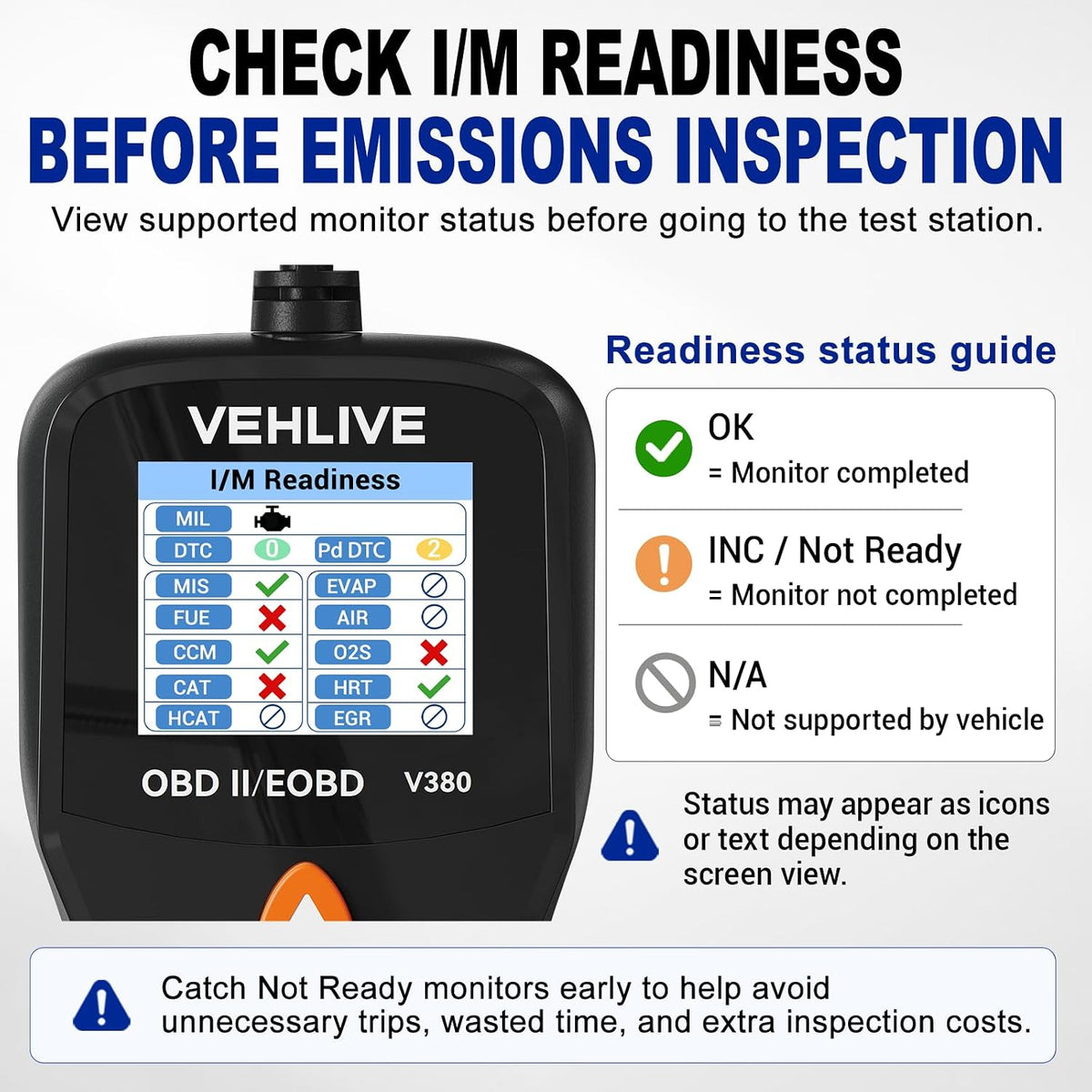 V380 OBD2 Scanner for Check Engine Light, Color Display Car Code Reader