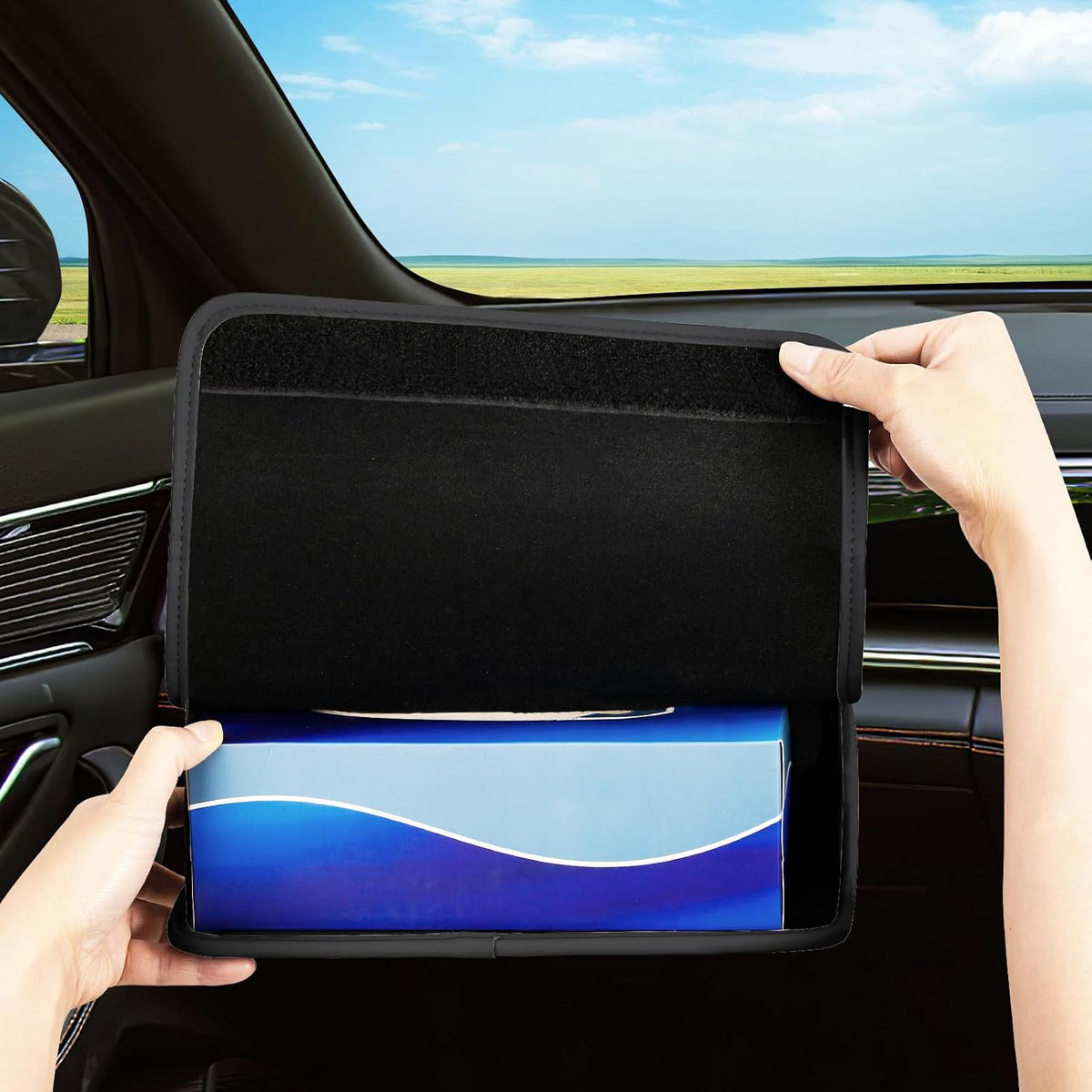 WHHMK Large Car Tissue Holder, Refill Easily Clamshell Opening, Black 1PC