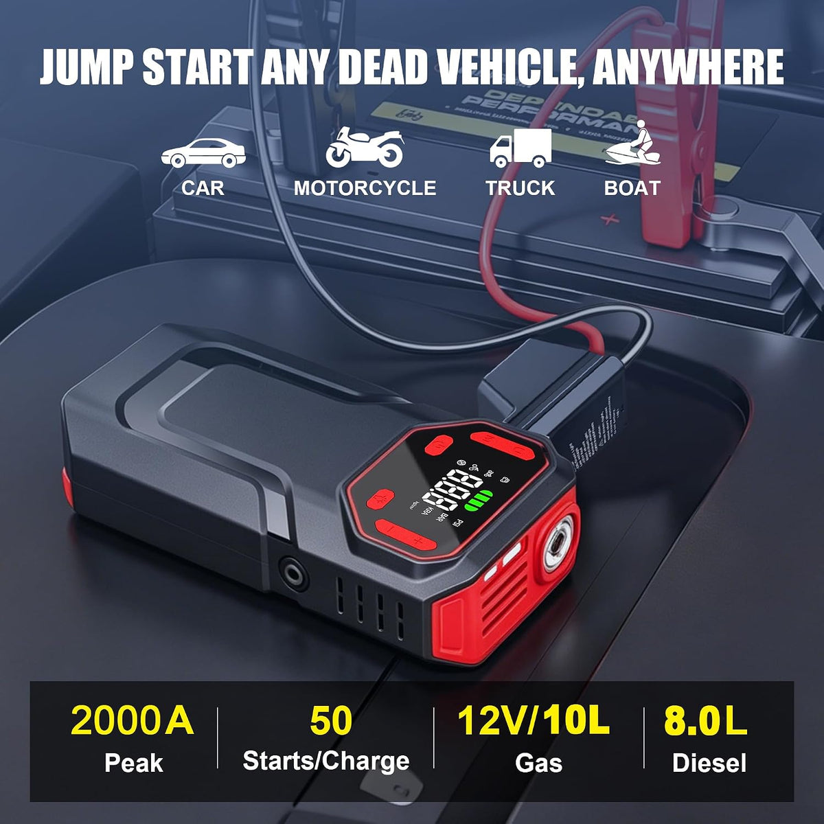 Car Jump Starter 2000A with Air Compressor