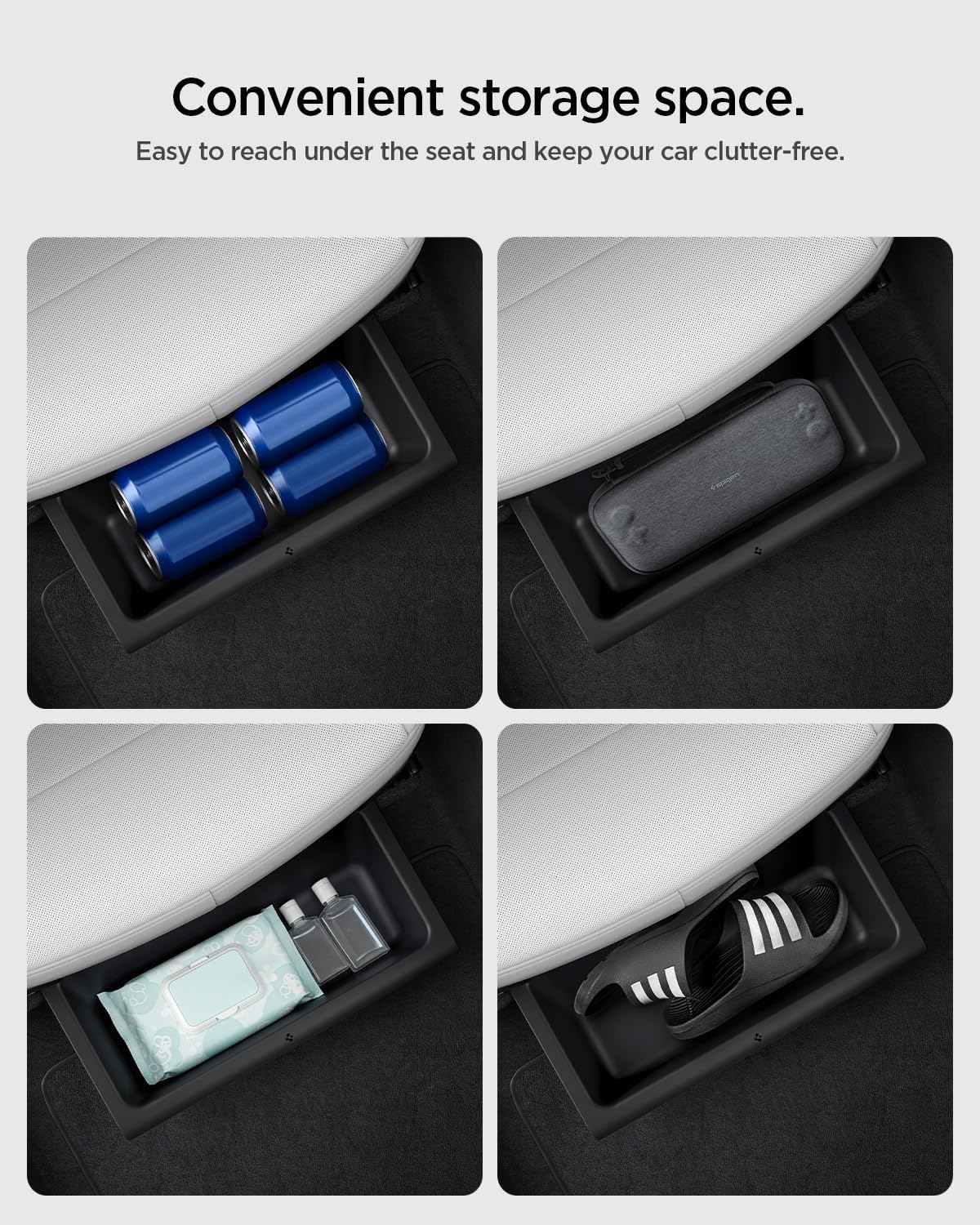 Spigen Under Seat Storage Box, Hidden Organizer Tray [Waterproof & Anti-Rattle] for 2025 2026 Tesla Model Y Juniper (Premium and Performance) - 2 Pack
