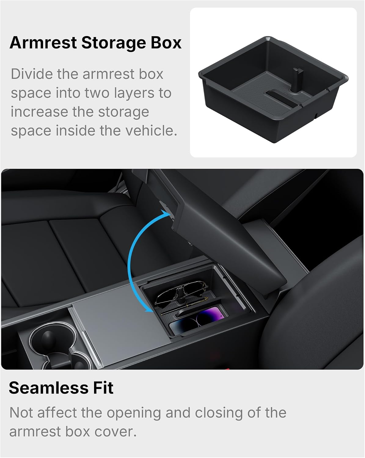Center Console Organizer for 25-26 Tesla Model Y, 24-26 Model 3