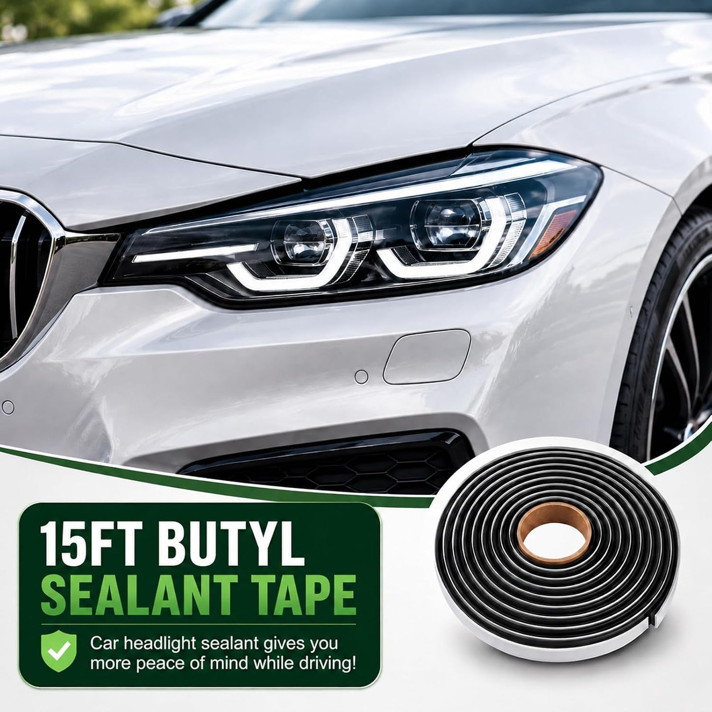 15FT Butyl Rope Butyl Rubber Sealant Tape for RV Car Headlamps Window Door Windshield, Black Waterproof Butyl Seal Tape- 3/8" X 15'(4.5m)