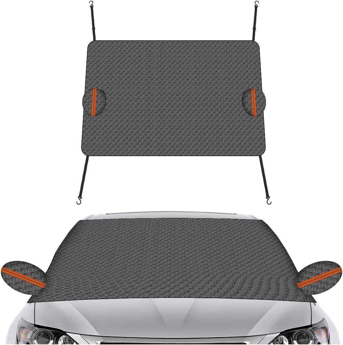 Magnetic Car Windshield Snow Cover, Extra Large Auto Ice Guard Windshield Cover with Side Window & Side Mirror Protector, Safe Reflective Vehicle Winter Exterior Accessories (Silver)