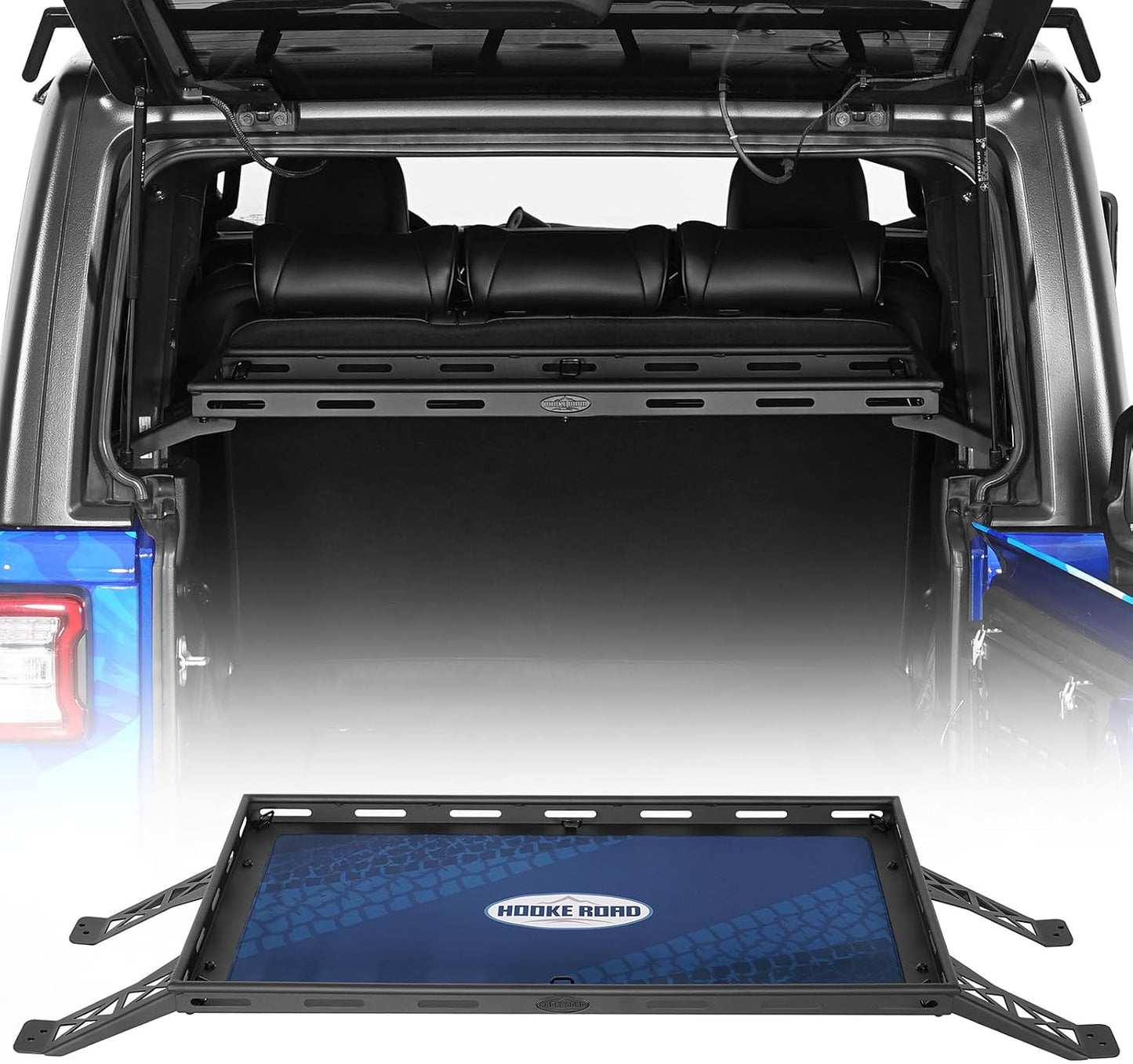 Hooke Road Rear Trunk Cargo Rack Basket Tray for 2007-2026 Jeep Wrangler JK JL 4-Door Hardtops, Sturdy Steel Shelf for Camping Trip Gear