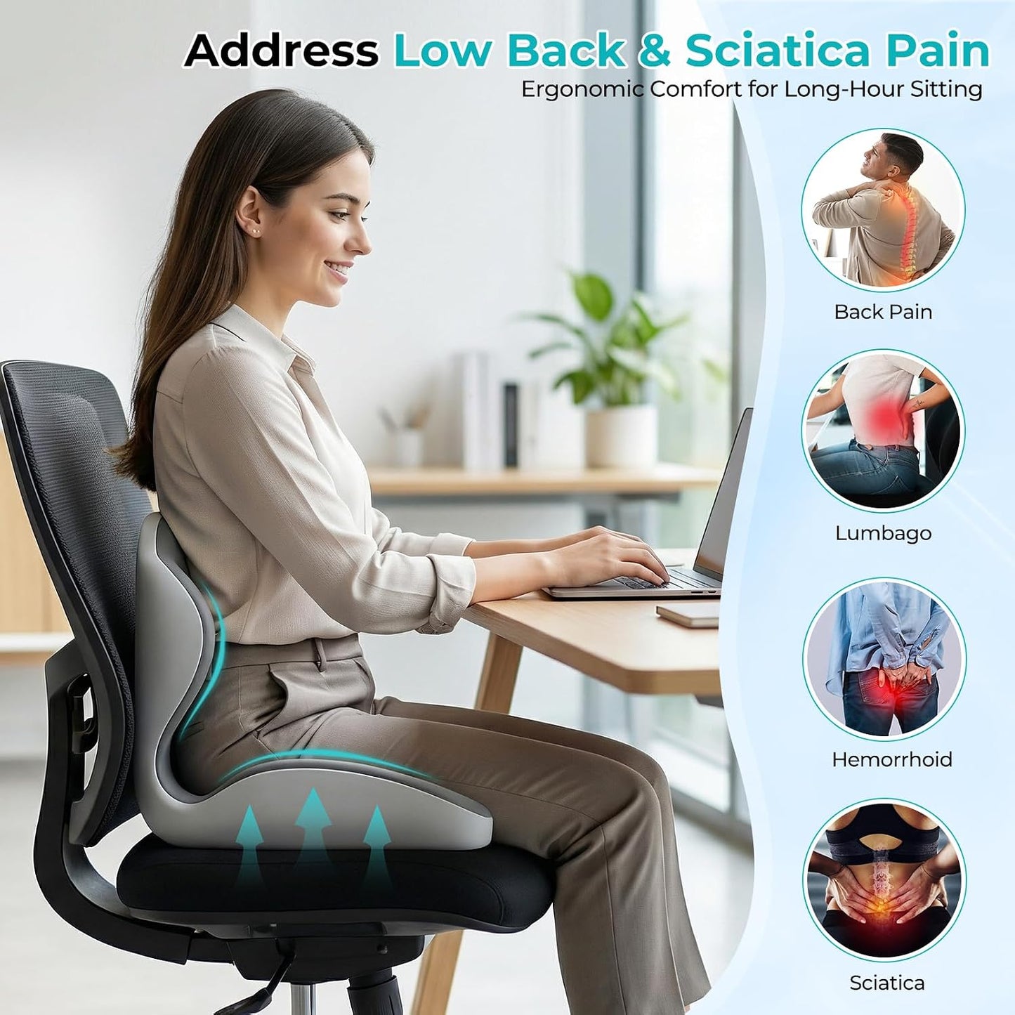 Seat Cushion with Lumbar Support Pillow for Truck Driver, Memory Foam Chair Cushion for Tailbone Pressure Relief & Long Driving, L-Shaped Ergonomic Non-Slip Seat Cushions for Car,Truck,Desk,Chairs
