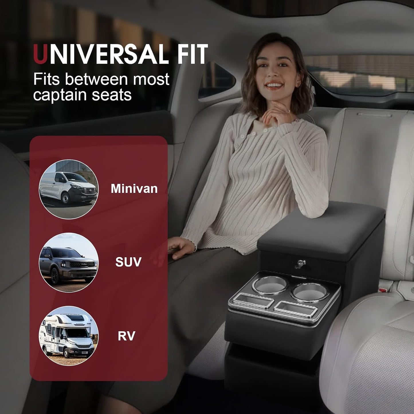 Center Console Between Seat for Minivans, SUVs, Middle Van Console Floor Console Organizer Storage Box with Locking