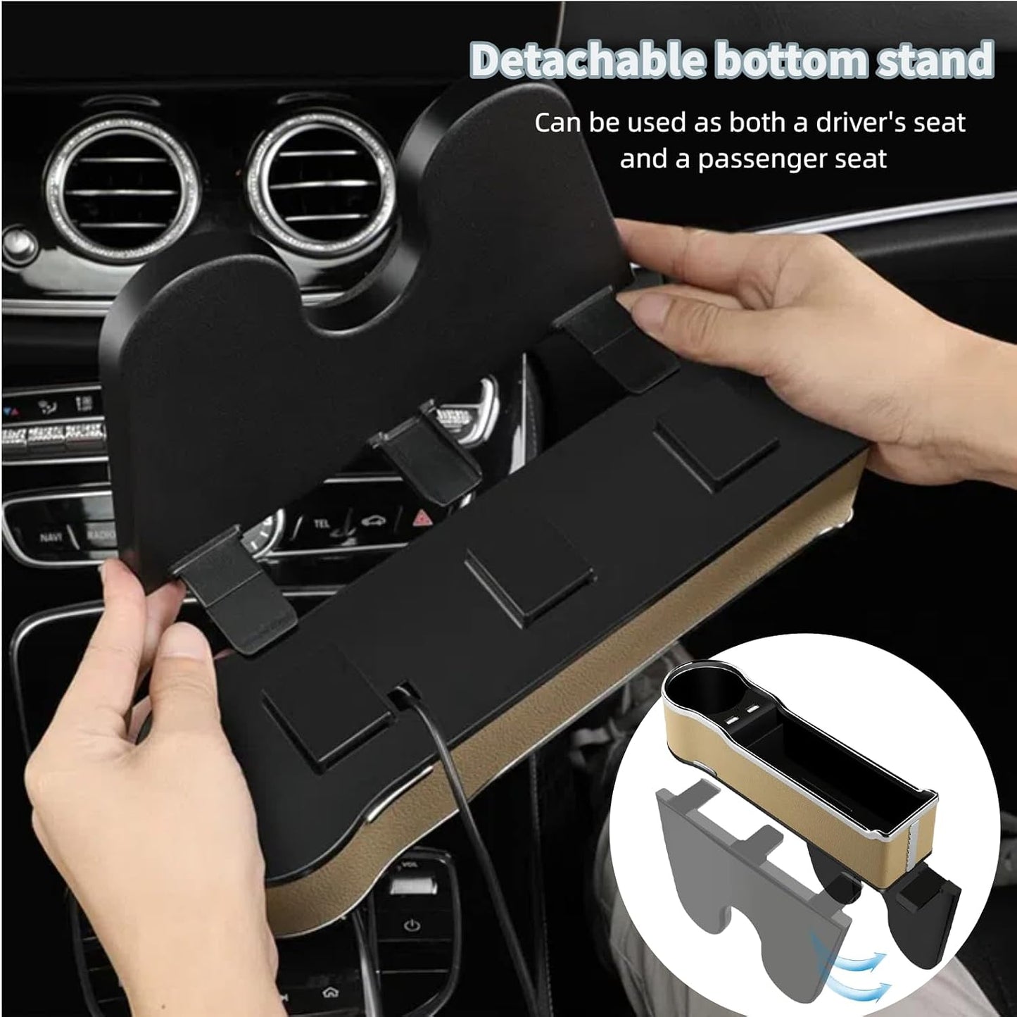 a Gap Filler Organizer with Cup Holder, Car Seat Organizer Auto Console Side Storage Box Organizer for Car Front Seat (Beige)