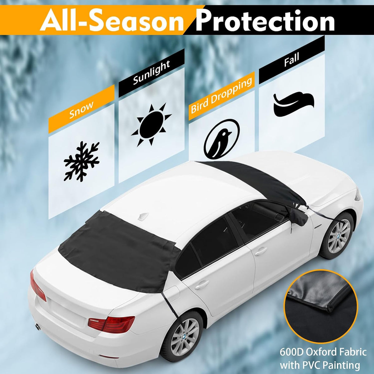 IRONMAX Front and Rear Windshield Snow Cover Set, 600D Oxford PVC Coated