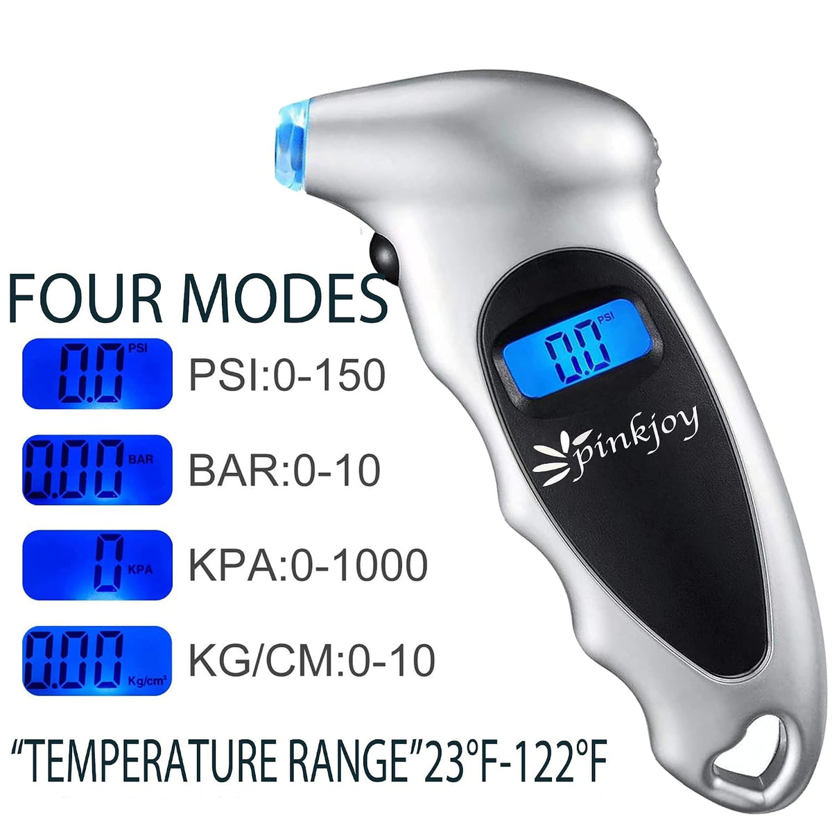 PINKJOY Digital Tire Pressure Gauge 2 Pack 150 PSI, 4 Settings, Tire Gauge for Car, Truck, Motorcycle, Bicycle with Backlit LCD and Non-Slip Grip (Silver)
