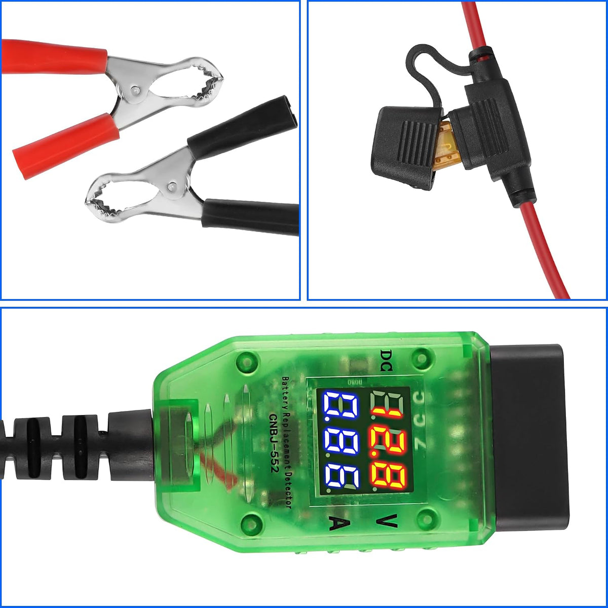MEIRIYFA OBD2 Car Battery Change Saver Memory Vehicle ECU Emergency Power Supply Cable Replacement 12V Digital Display OBD II Battery Leakage Detective Kit with 5A Fuse