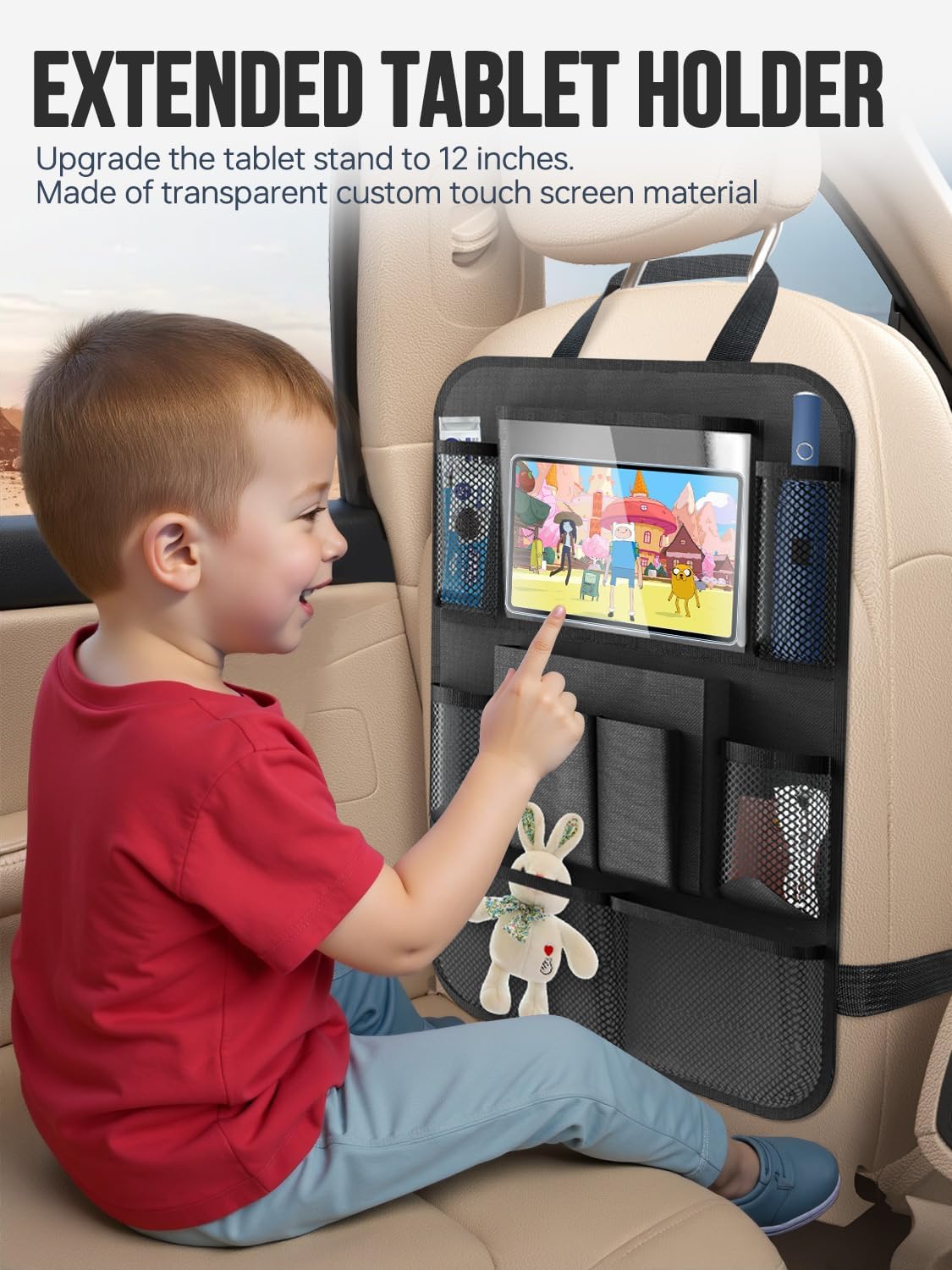 New Fi Backseat Car Organizer(20 Storage Pockets),Come with Free 1 Seat Net and 2 Headrest Hook, Touch Screen Tablet Holder, Divider for Driving Safely Children & Pets…, Car Organizer (black)