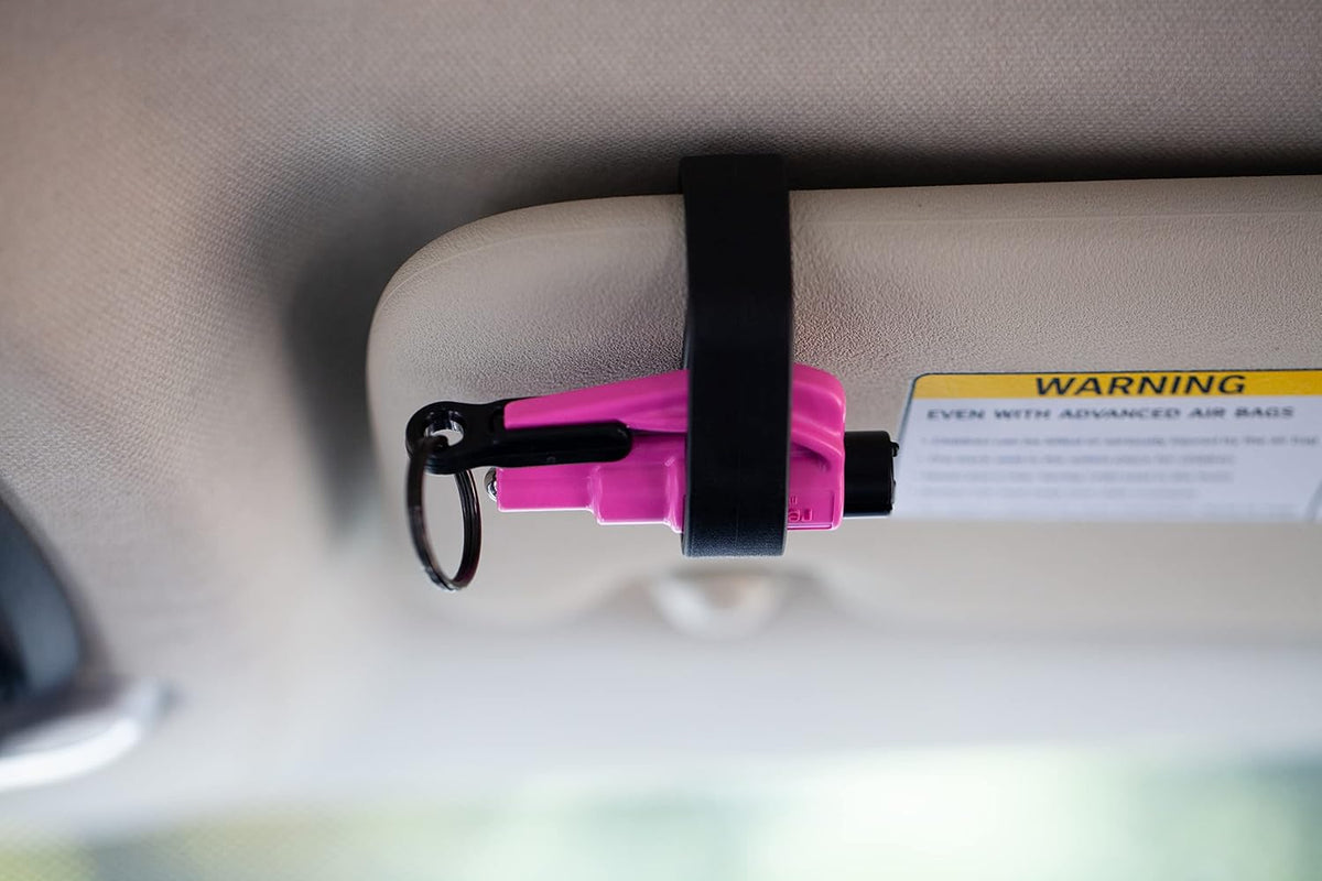 Resqme Accessory Pack The Original Emergency Keychain Car Escape Tool, 2-in-1 Seatbelt Cutter and Window Breaker, Made in USA With Visor Clip, Lanyard, Keyring and Cable Tie - Pink