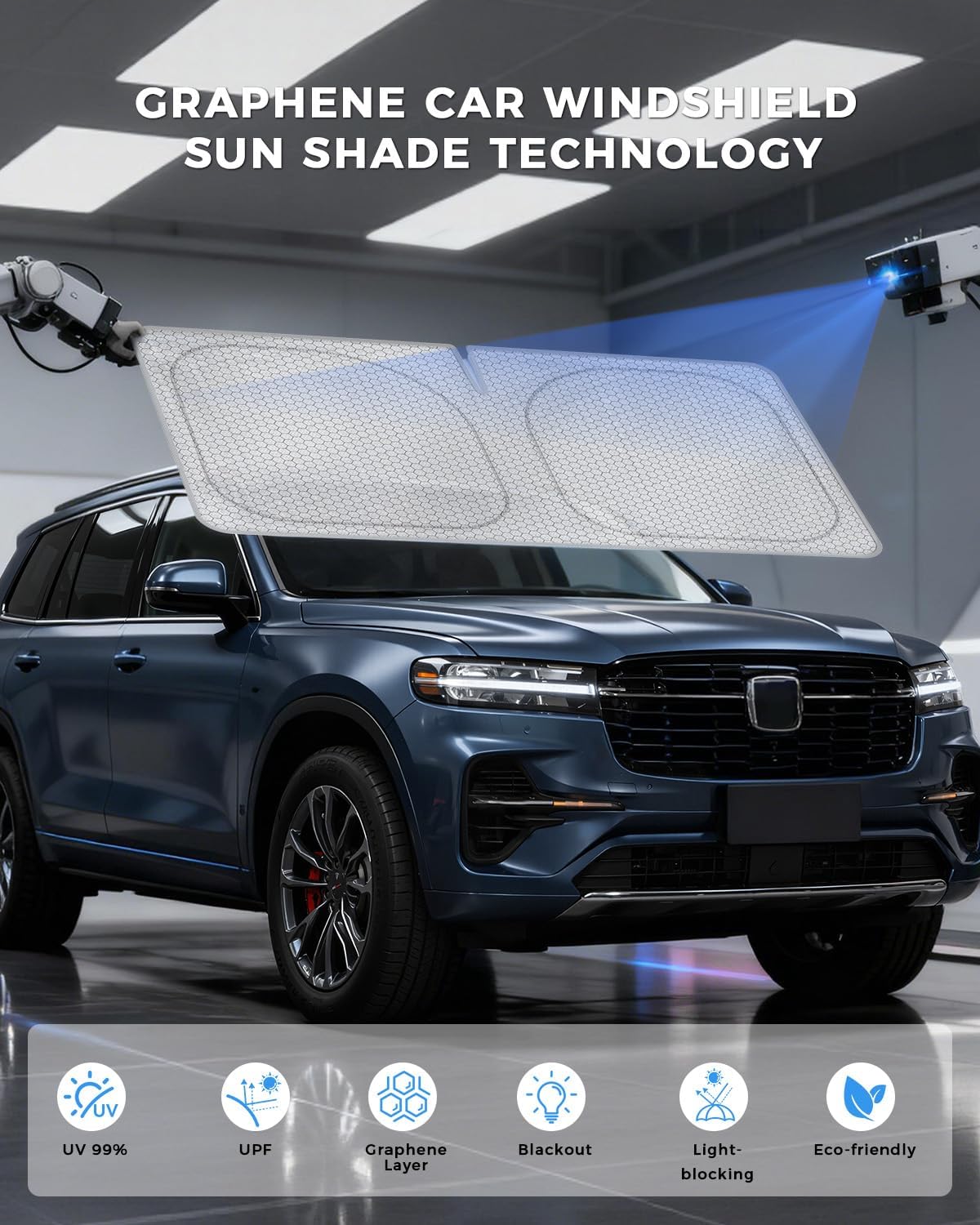 helloleiboo Graphene Car Windshield Sun Shade, 59" x 30" Foldable