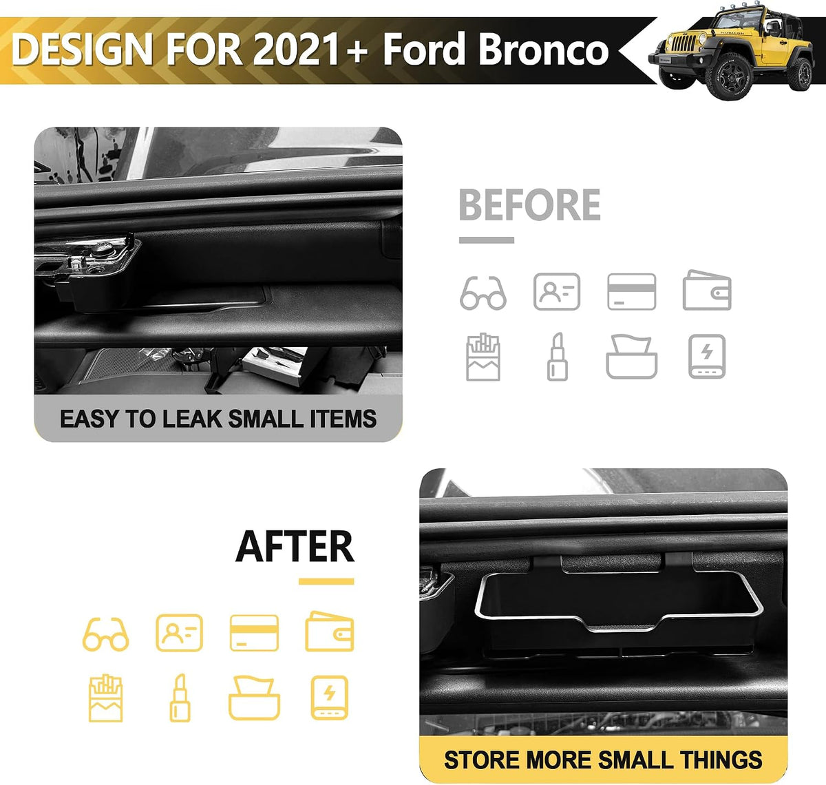 sukemichi Sunglass Holder For Bronco, Sunglasses Holder Sun Visor Organizer Sun Visor Glasses Box For Ford Bronco Accessories 2021 2022 2023 2024 2025 2 Door 4 Door