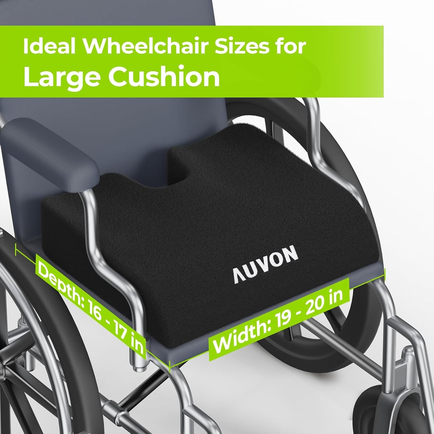 AUVON Wheelchair Seat Cushions (20"x16"x4") for Sciatica, Back, Coccyx, Pressure Sore and Ulcer Pain Relief, Memory Foam Pressure Relief Cushion with Removable Strap, Breathable & Waterproof Fabric