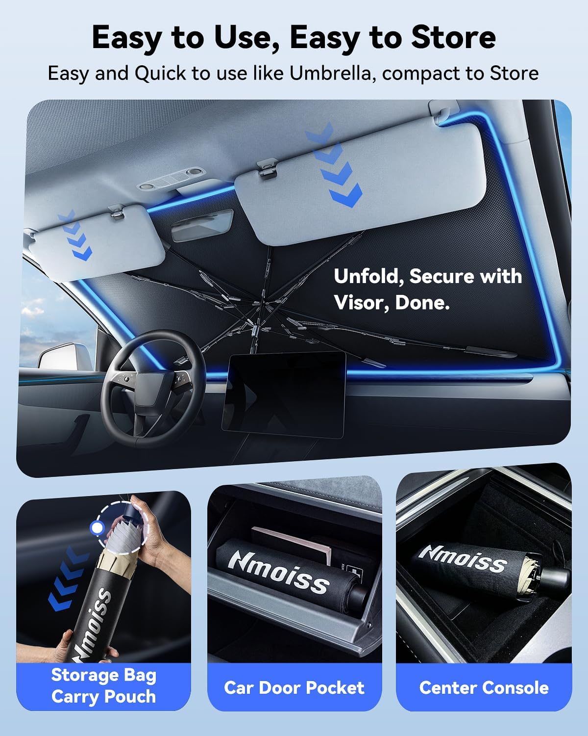 Nmoiss Windshield Sun Shade Umbrella [Vinyl Coating Heat Shield] for 2010-2026 Ram Trucks 1500 2500 3500 Accessories, Protect Car from Sun Rays & Heat Damage Keep Cool and Protect Interior