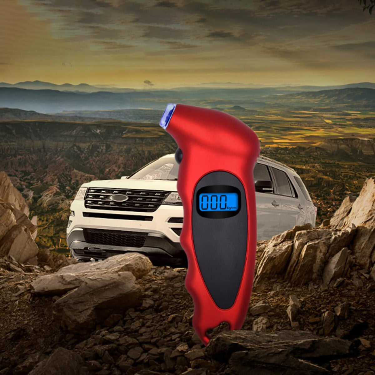 Digital Tyre Pressure Gauge 4 Ranges 0-10bar with Backlight, Blue