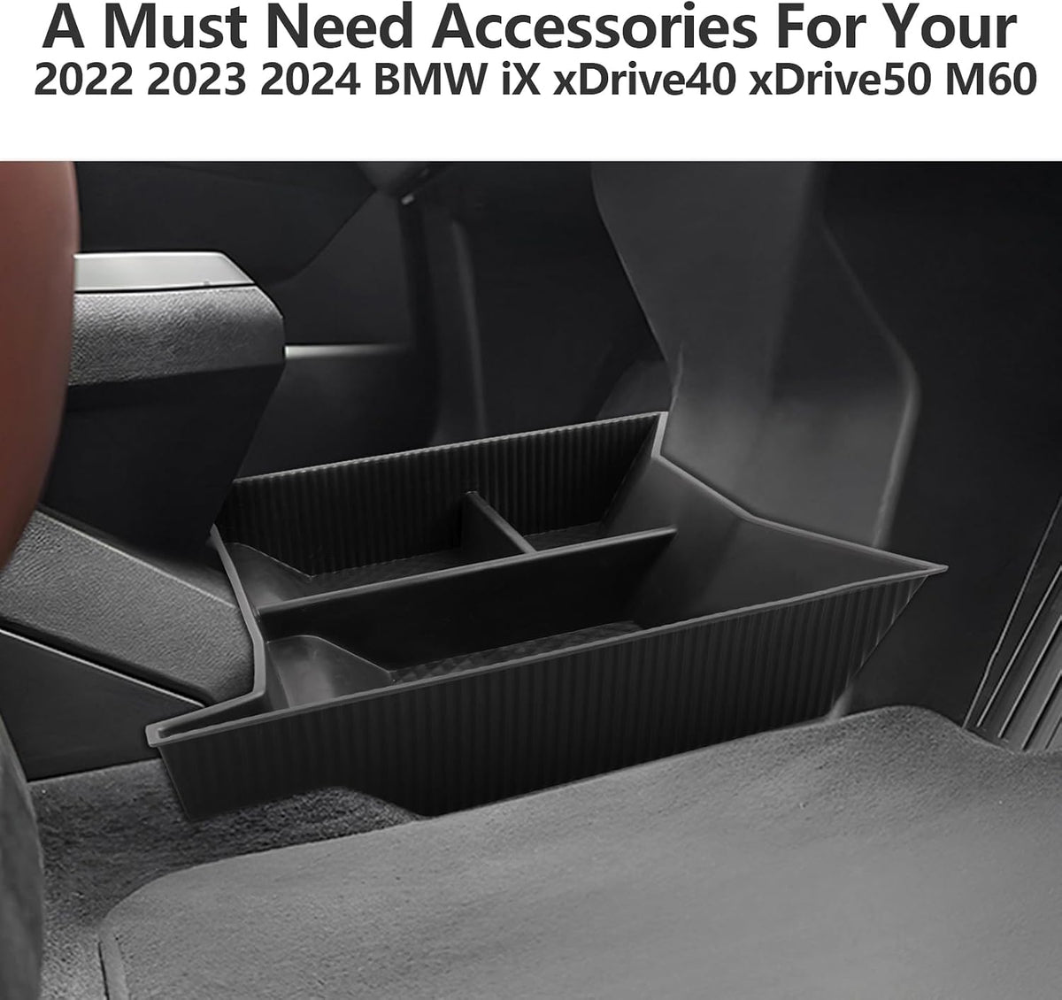 LUWU for 2024 2025 2026 BMW iX Center Console Organizer 2022-2026 BMW iX xDrive45 xDrive60 M70 Armrest Storage Box Lower Console Organizer Storage Tray iX i20 Armrest Console Organizer iX Accessories