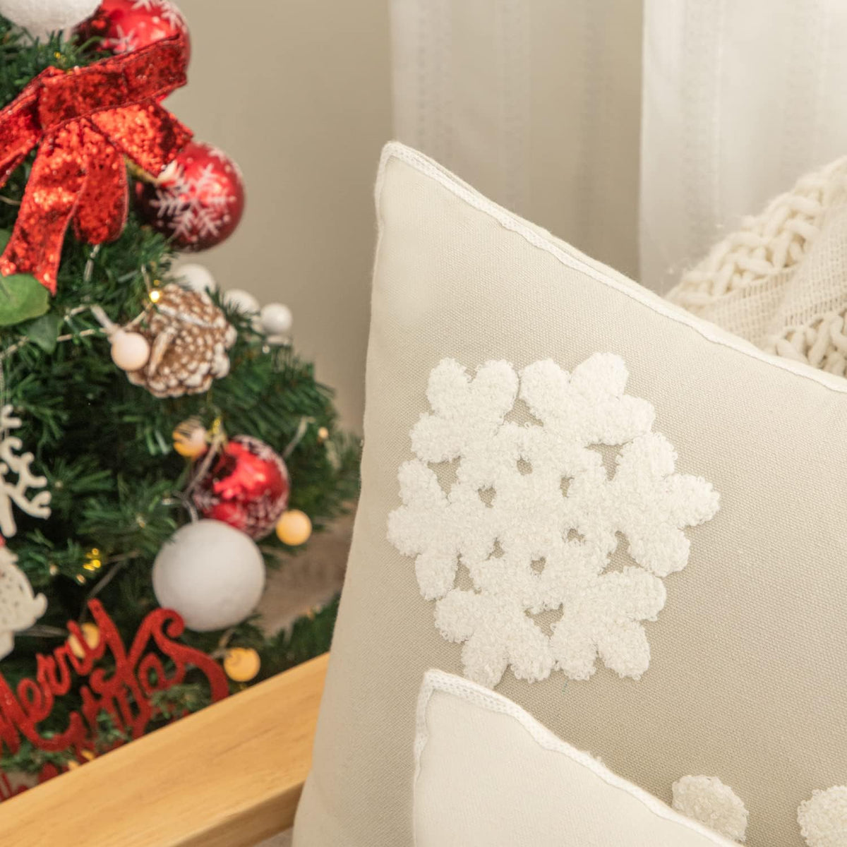 18x18,Cotton Christmas Blessing Throw Pillow Cover for Bed Sofa Cushion Car Snowflake Embroideried Pillowcases,1pair Grey