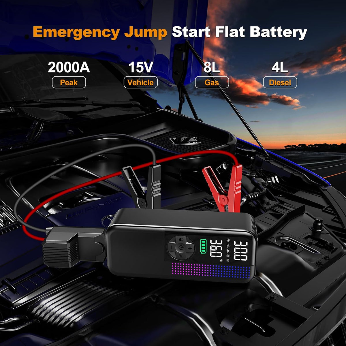 WEOLULI Jump Starter with Air Compressor，2000A Portable Car Battery Booster