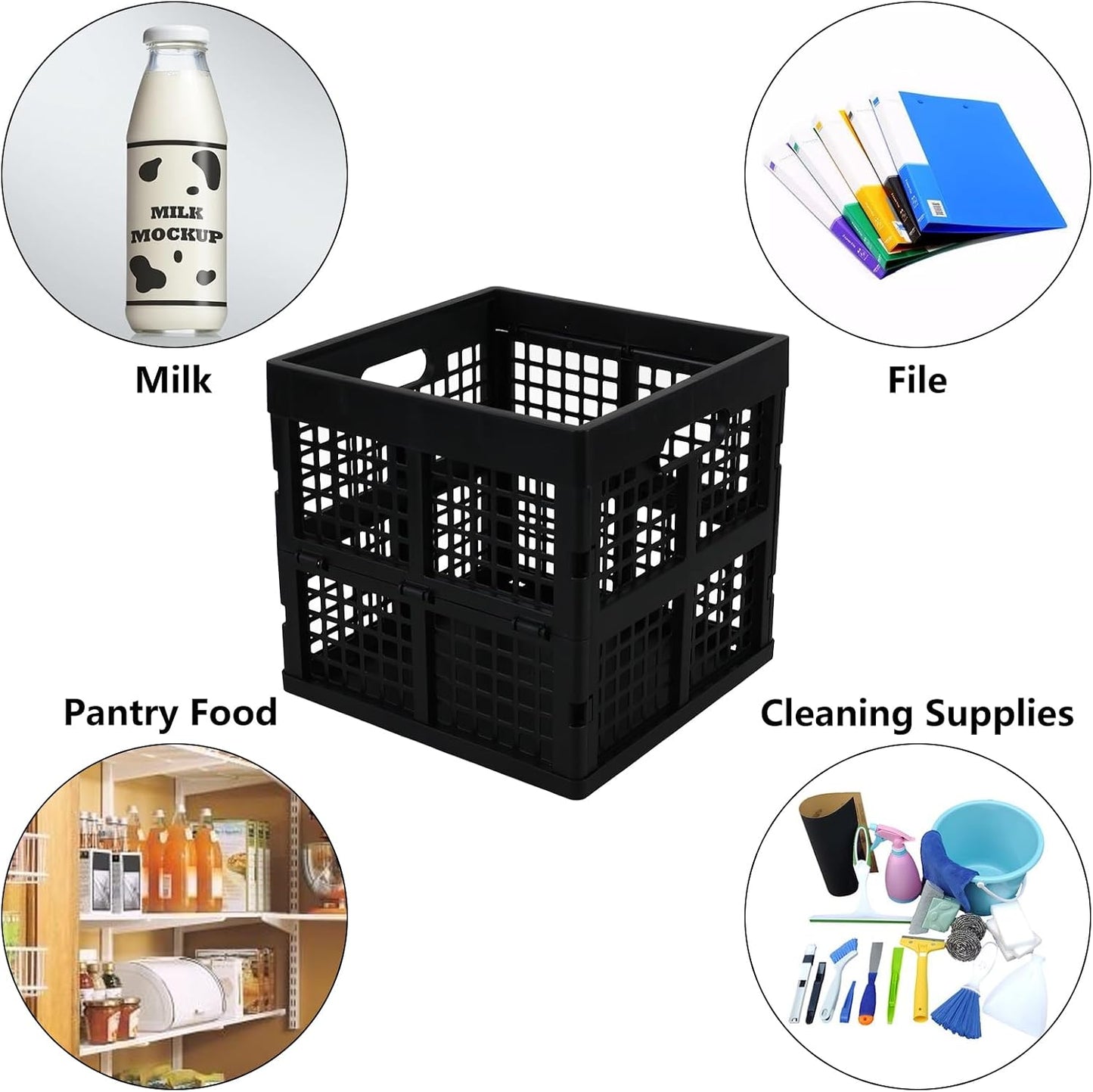 Asking 22 L Square Milk Crates, 3-Pack Collapsible Cube Storage, Black | Plastic Stackable Utility Crate, Collapsible Plastic Storage Crates, Foldable Crates for Cars, Closets, Classrooms